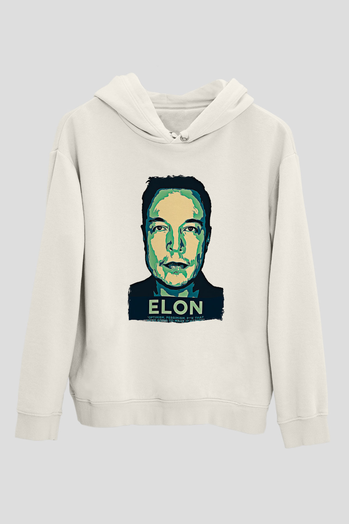 Elon Musk Baskılı Beyaz Unisex Kapüşonlu Sweatshirt