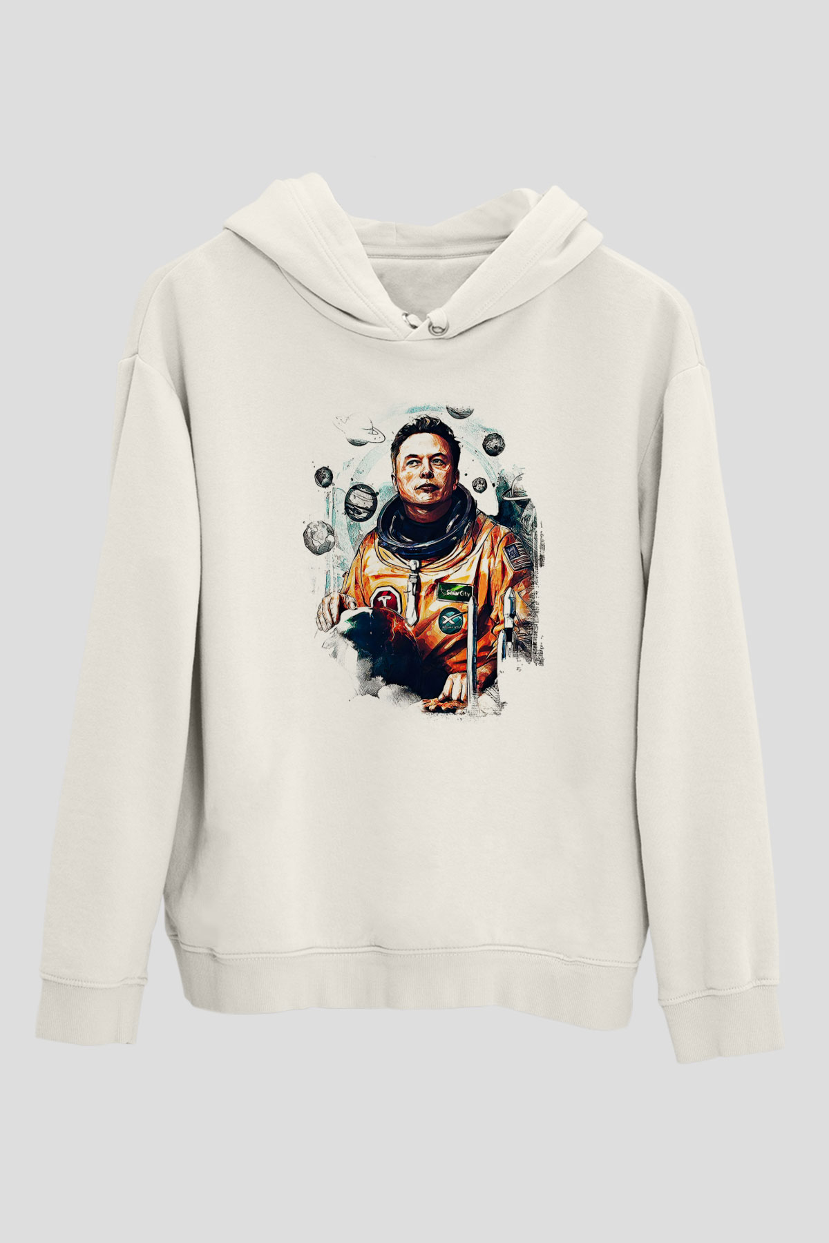 Elon Musk Baskılı Beyaz Unisex Kapüşonlu Sweatshirt