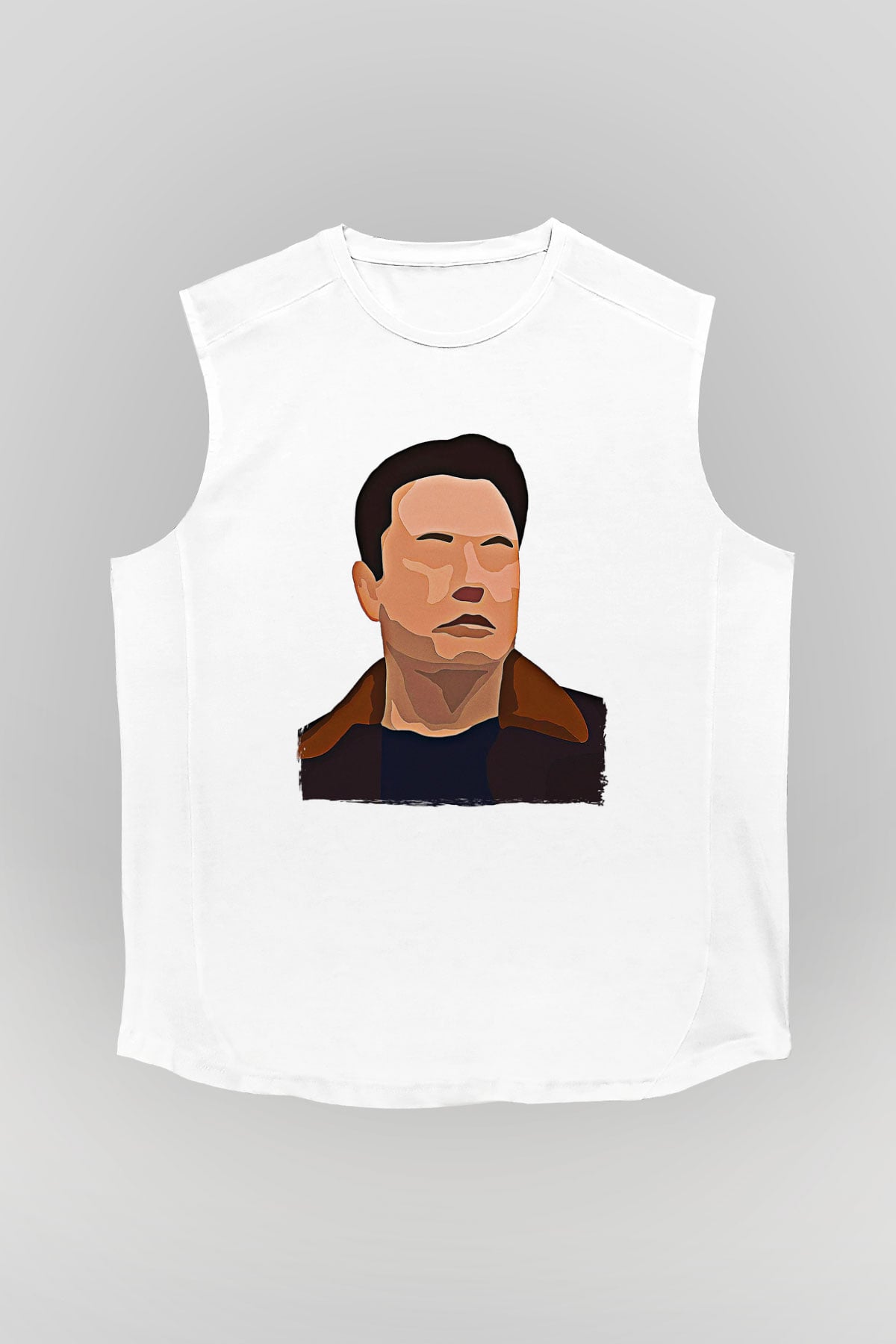 Elon Musk Baskılı Beyaz Unisex Kolsuz Tişört - Tshirt