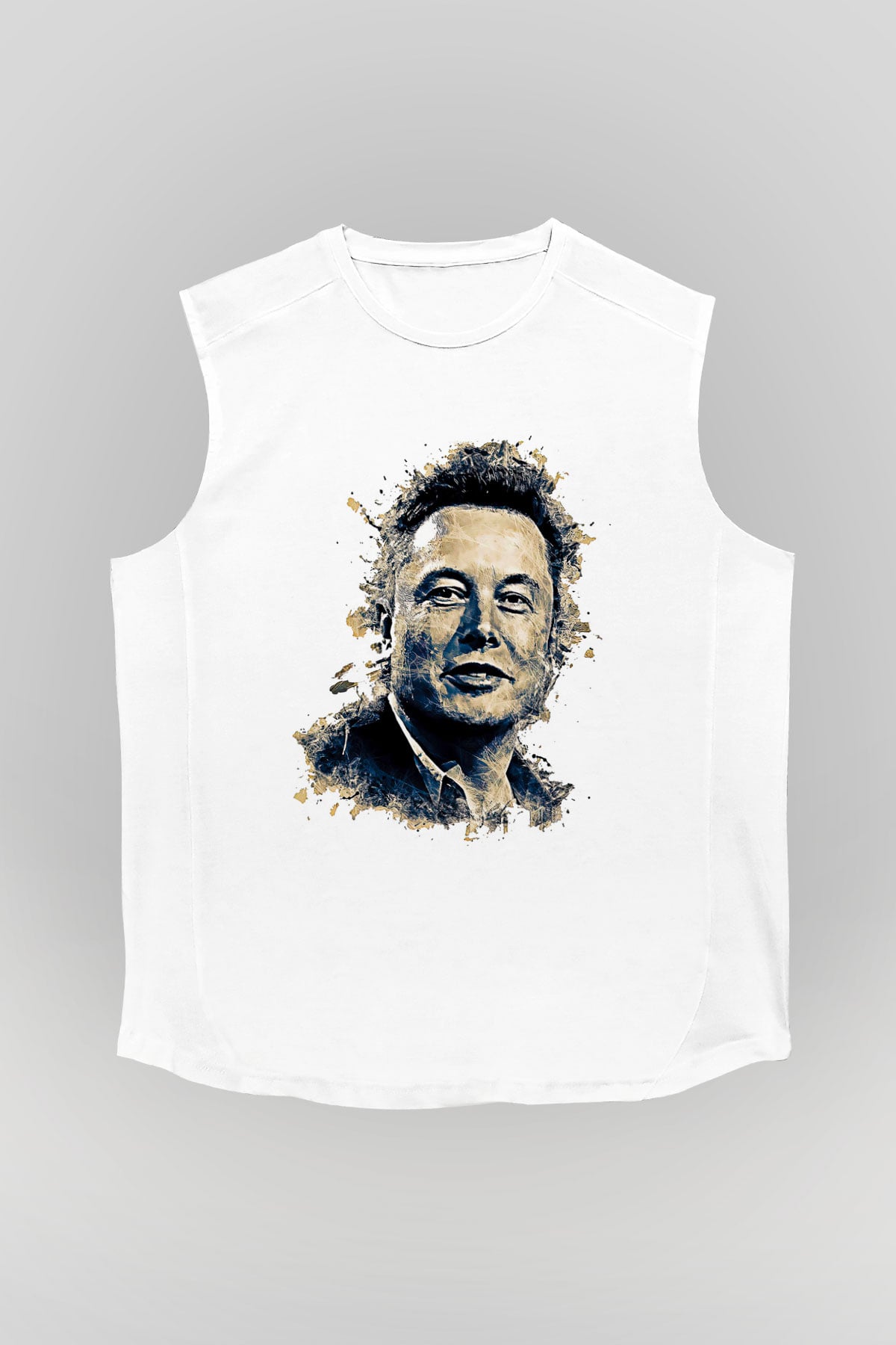 Elon Musk Baskılı Beyaz Unisex Kolsuz Tişört - Tshirt