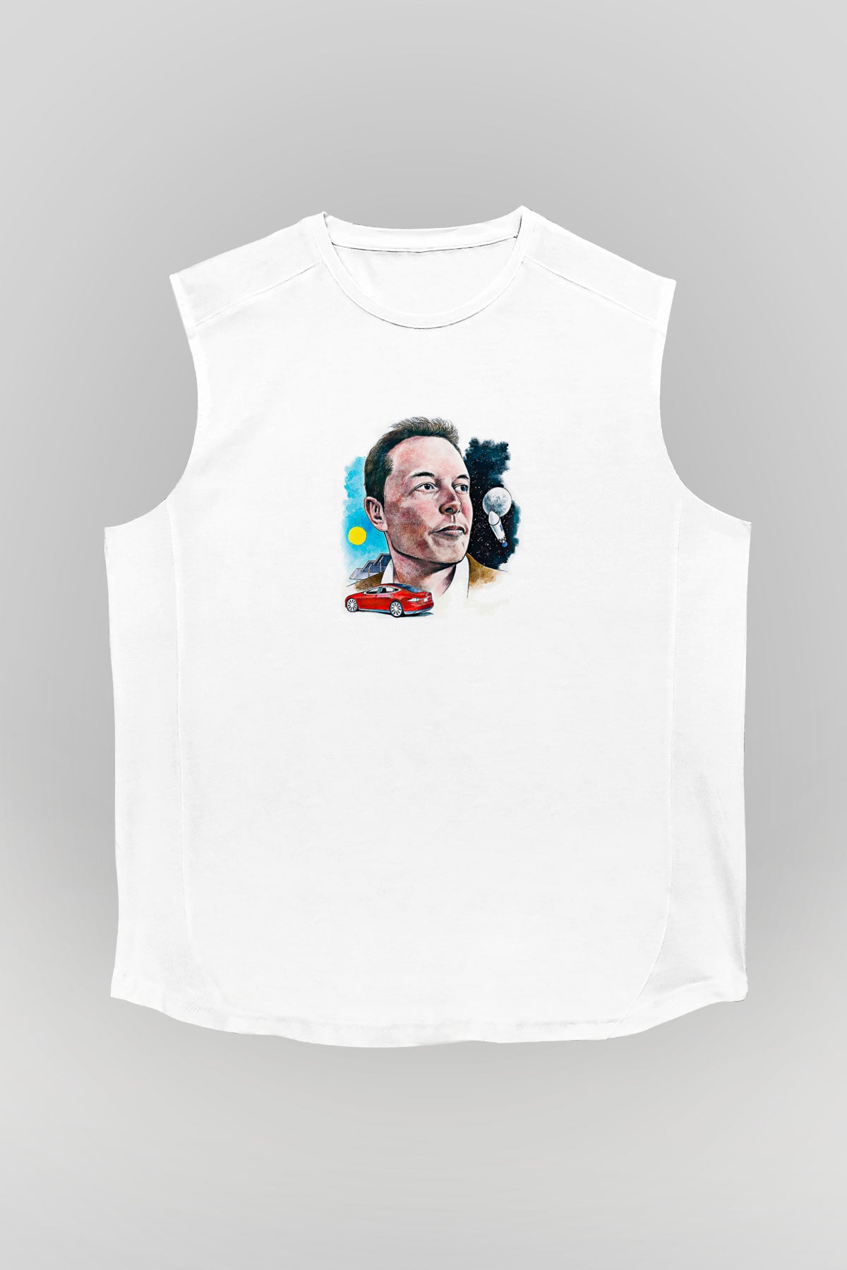 Elon Musk Baskılı Beyaz Unisex Kolsuz Tişört - Tshirt