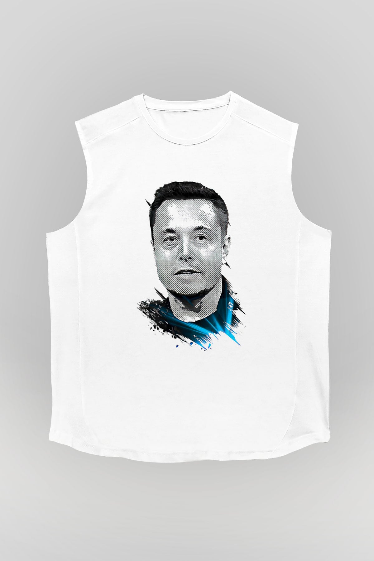 Elon Musk Baskılı Beyaz Unisex Kolsuz Tişört - Tshirt