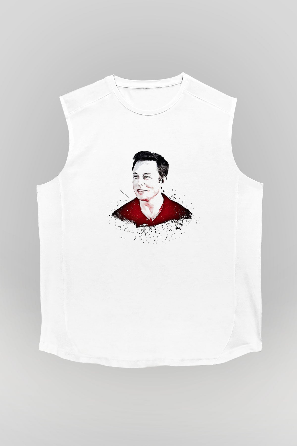 Elon Musk Baskılı Beyaz Unisex Kolsuz Tişört - Tshirt