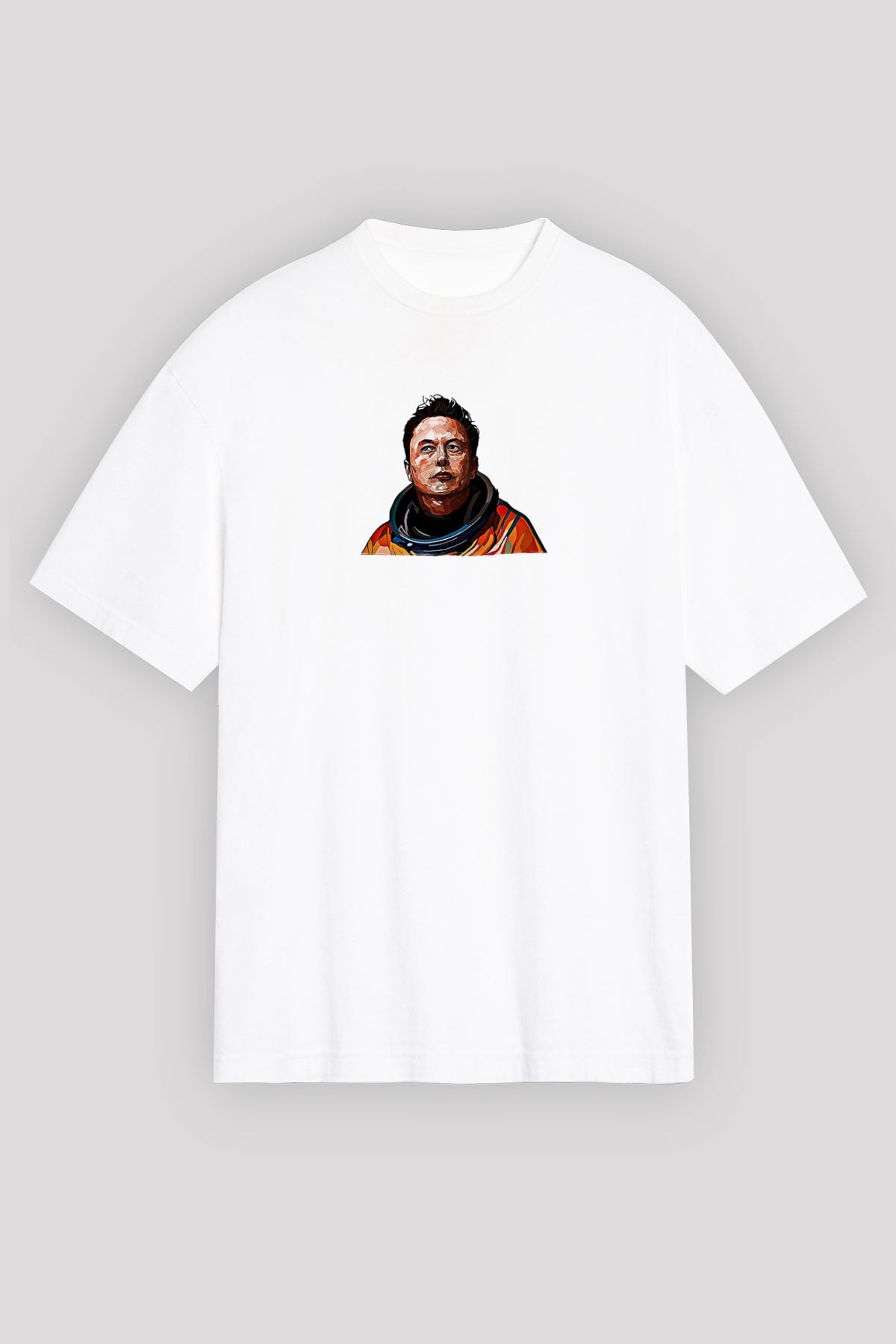 Elon Musk Baskılı Beyaz Unisex Oversize Tişört - Tshirt