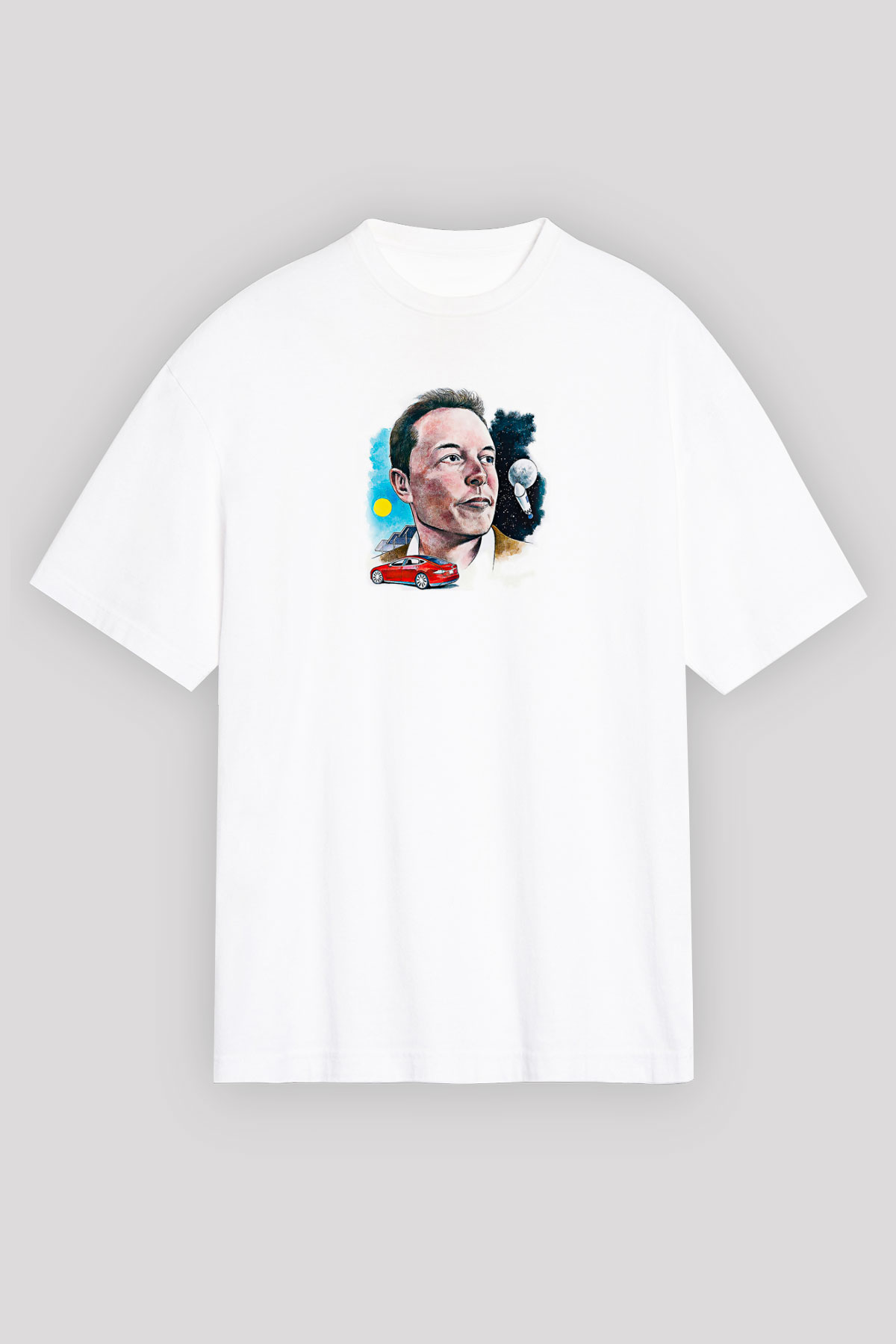 Elon Musk Baskılı Beyaz Unisex Oversize Tişört - Tshirt