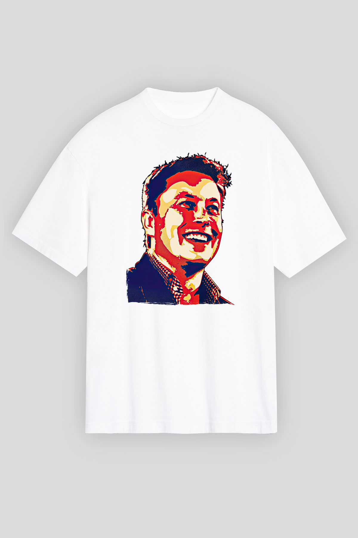 Elon Musk Baskılı Beyaz Unisex Oversize Tişört - Tshirt
