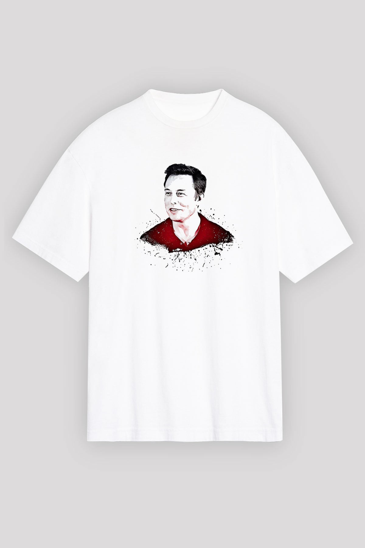 Elon Musk Baskılı Beyaz Unisex Oversize Tişört - Tshirt