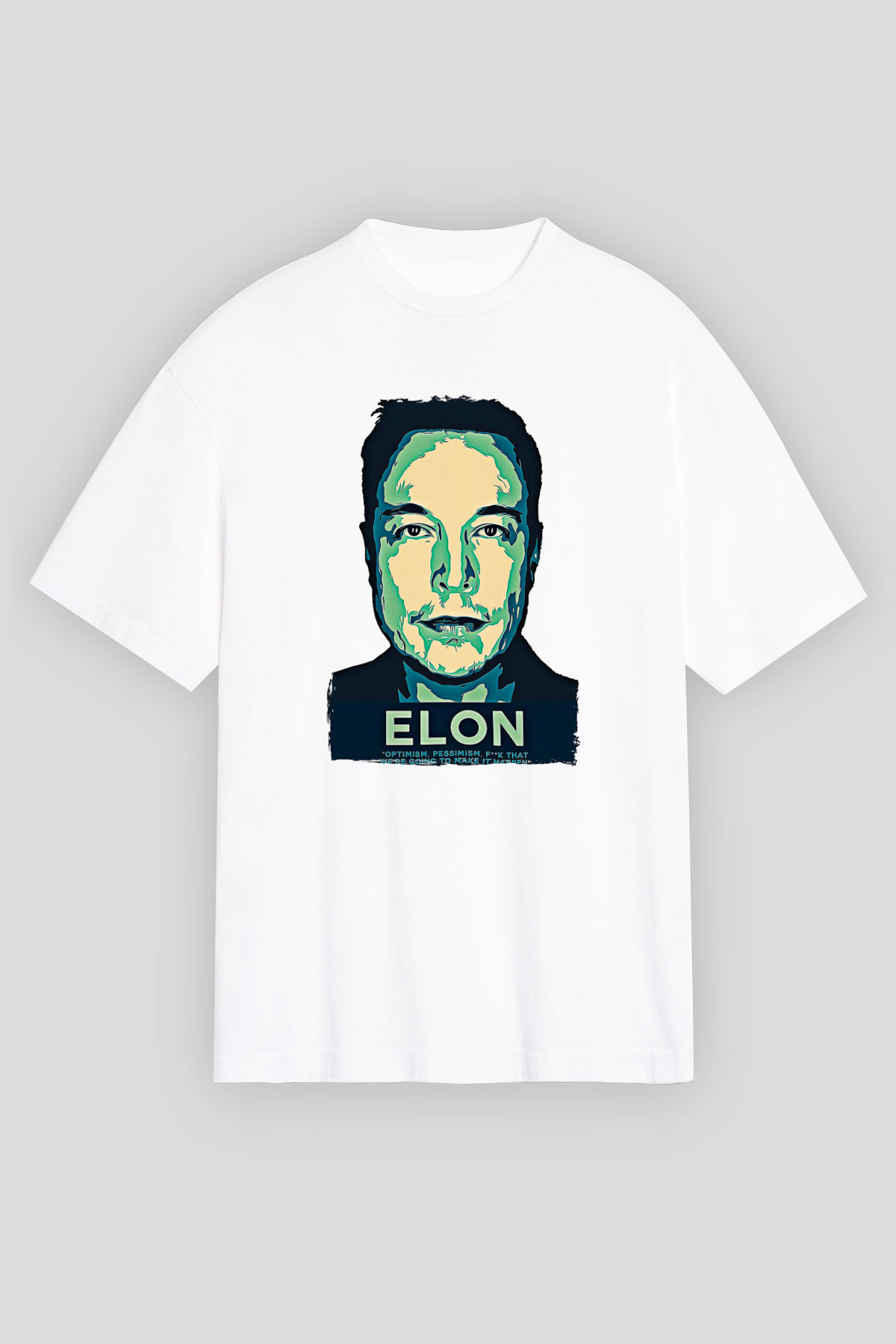 Elon Musk Baskılı Beyaz Unisex Oversize Tişört - Tshirt