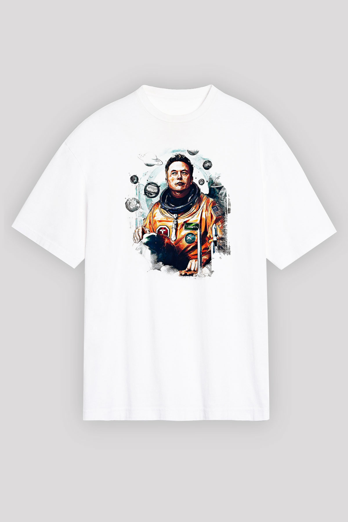 Elon Musk Baskılı Beyaz Unisex Oversize Tişört - Tshirt