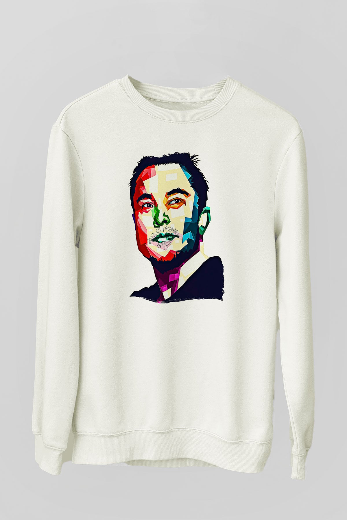Elon Musk Baskılı Beyaz Unisex Sweatshirt
