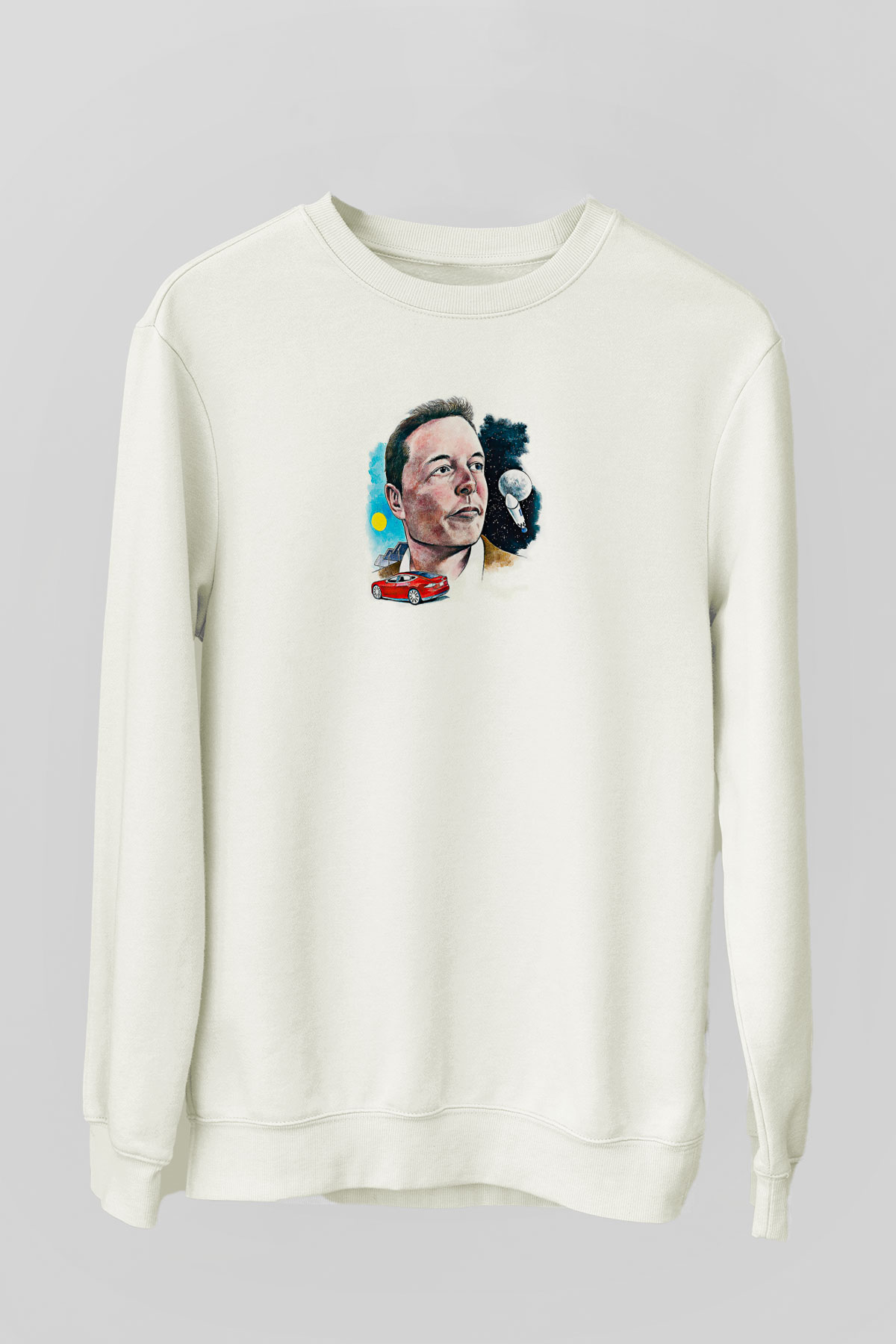 Elon Musk Baskılı Beyaz Unisex Sweatshirt