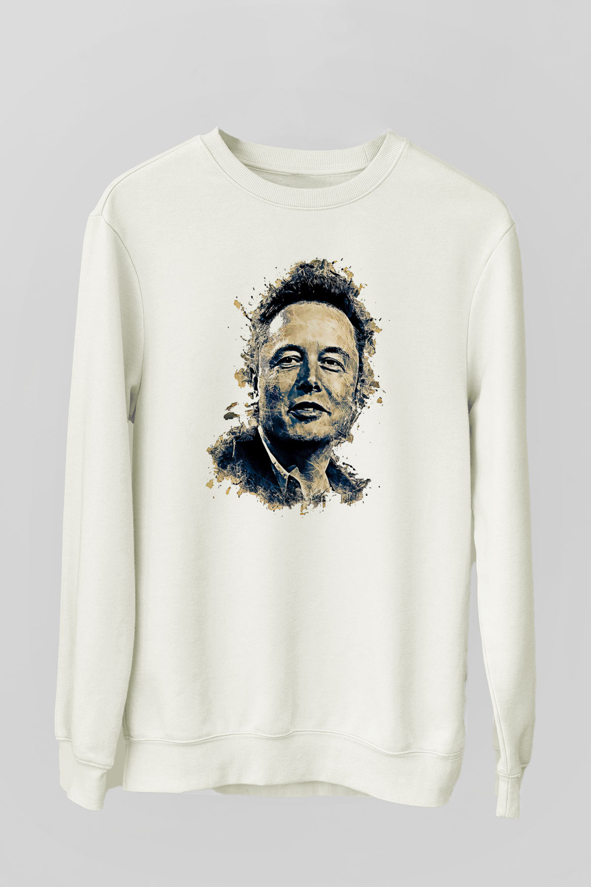 Elon Musk Baskılı Beyaz Unisex Sweatshirt