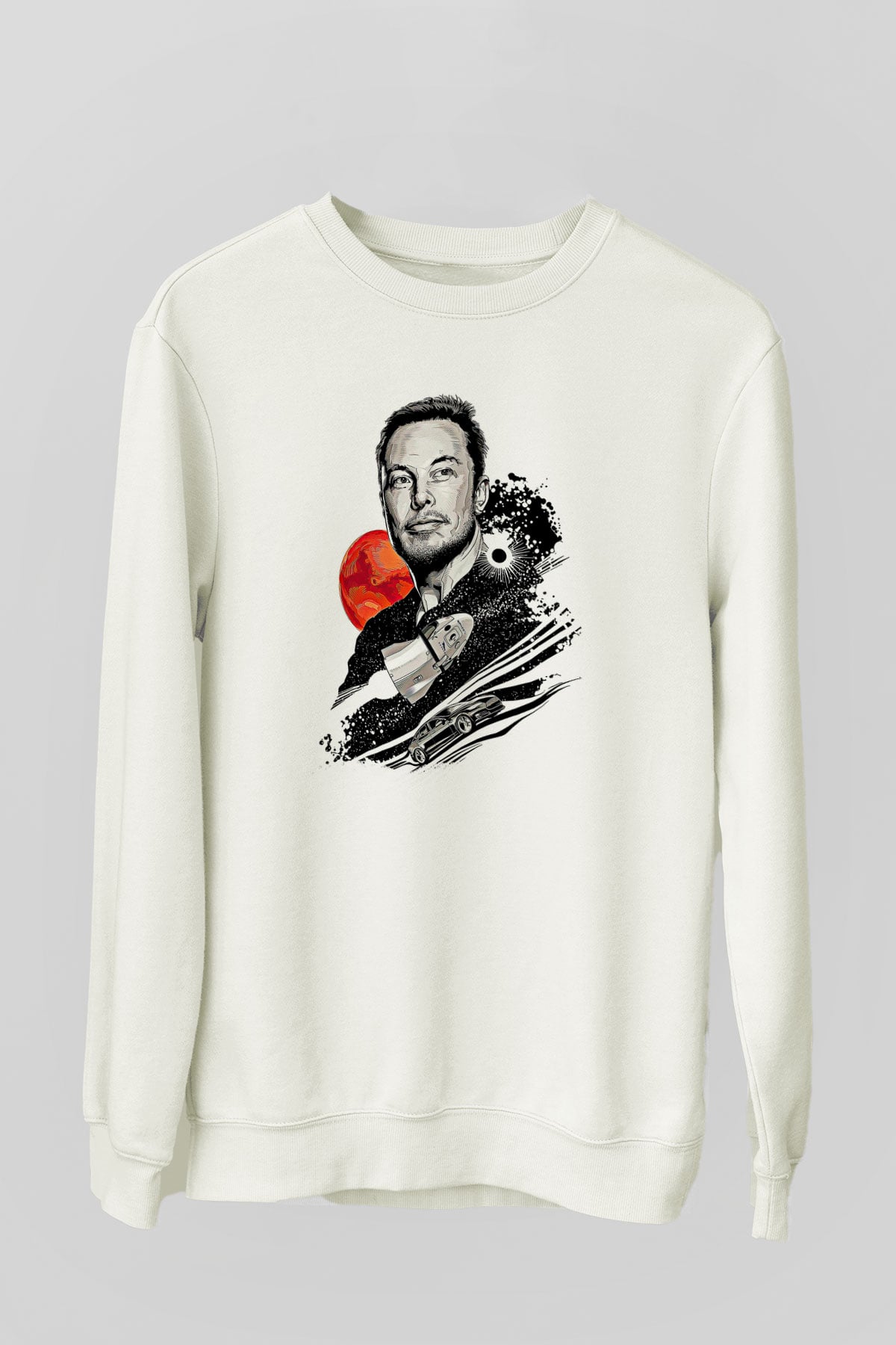Elon Musk Baskılı Beyaz Unisex Sweatshirt