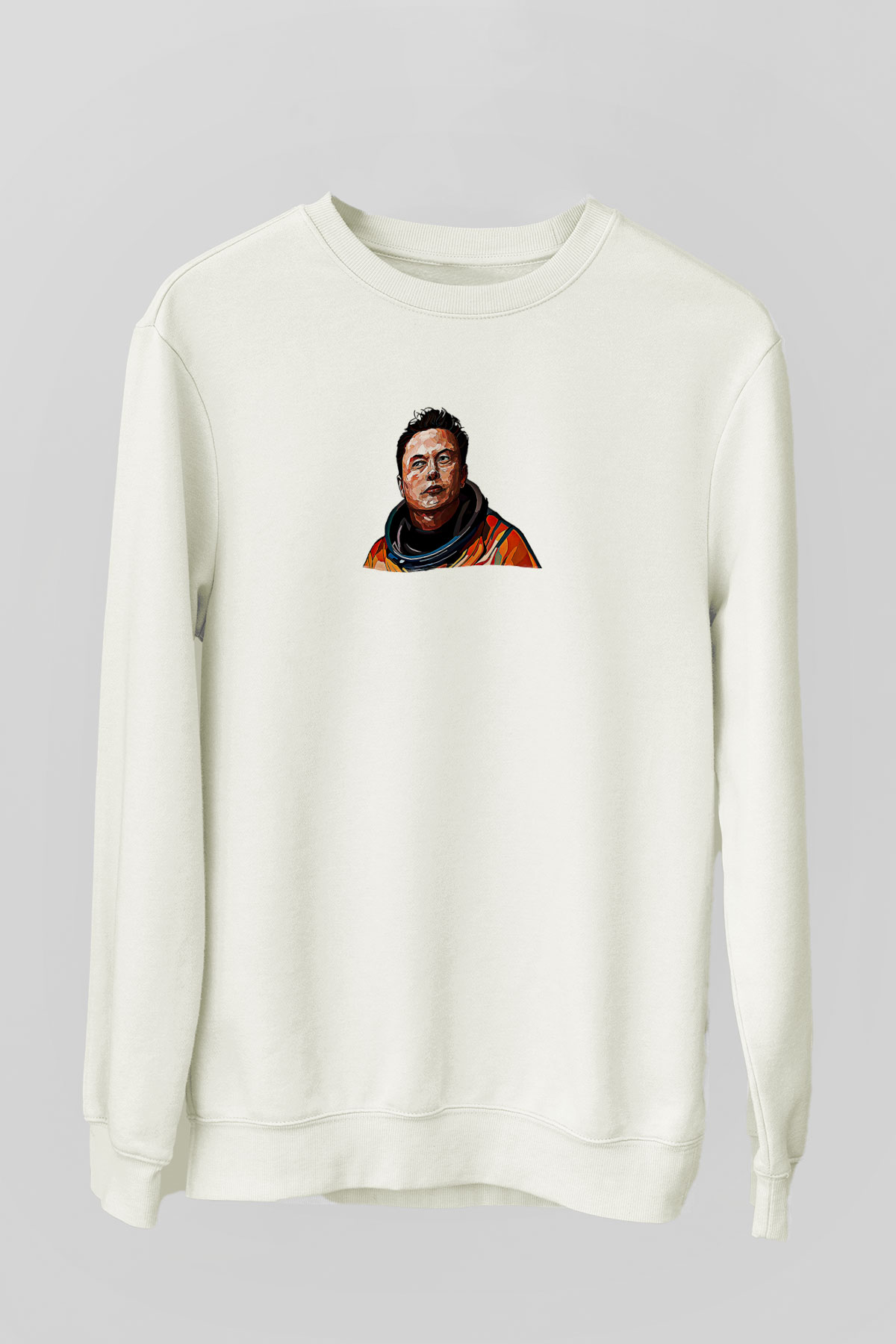 Elon Musk Baskılı Beyaz Unisex Sweatshirt