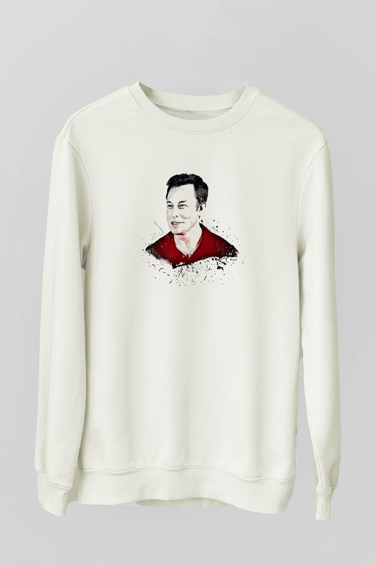 Elon Musk Baskılı Beyaz Unisex Sweatshirt