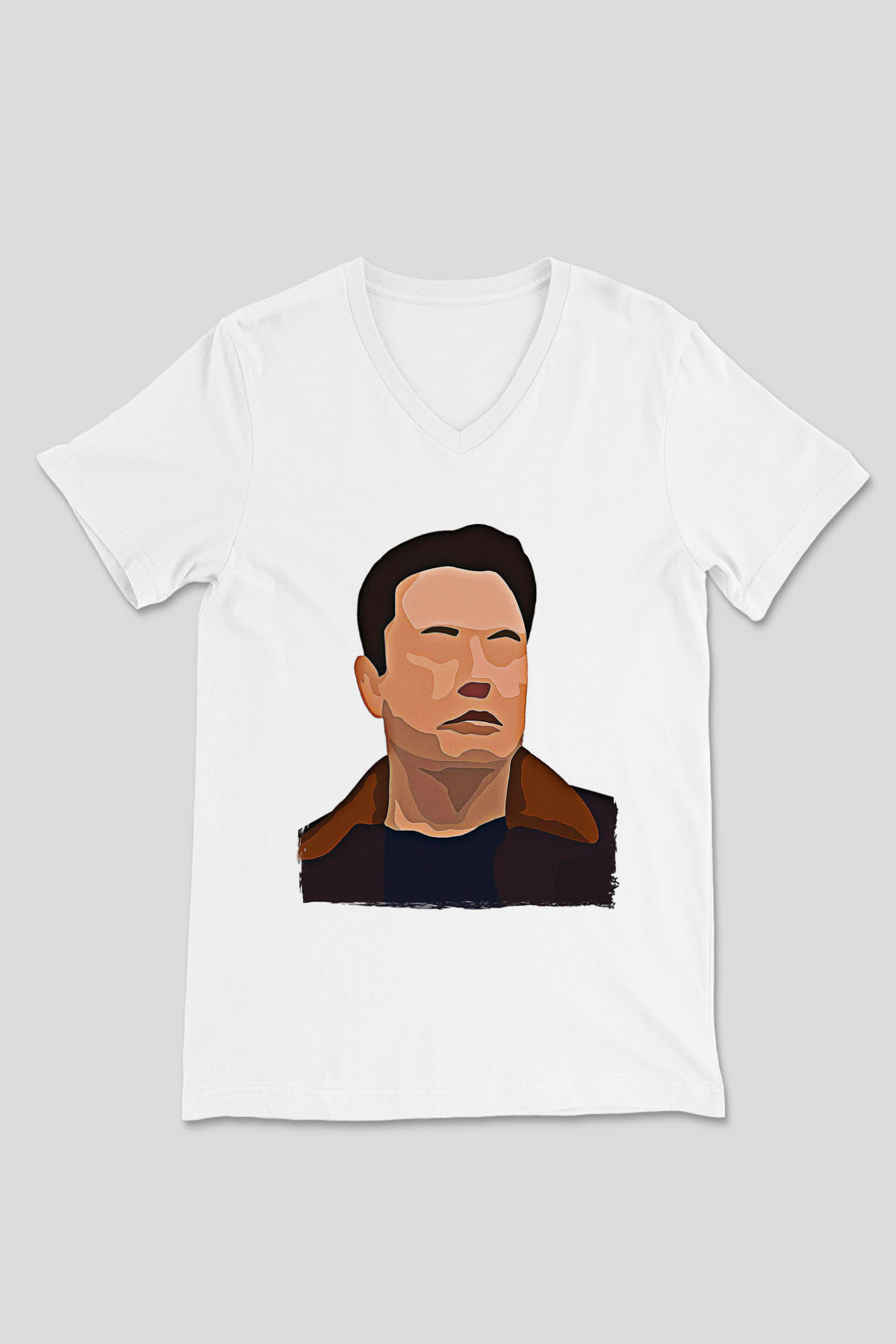 Elon Musk Baskılı Beyaz Unisex V Yaka Tişört - Tshirt