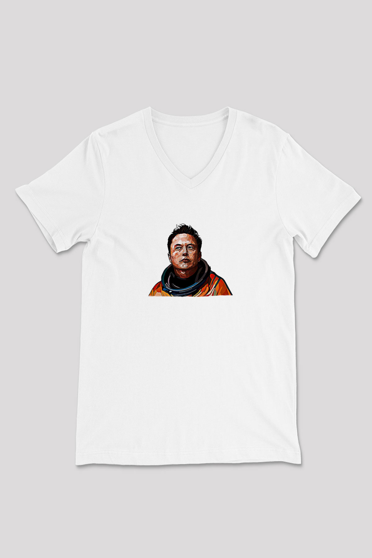Elon Musk Baskılı Beyaz Unisex V Yaka Tişört - Tshirt