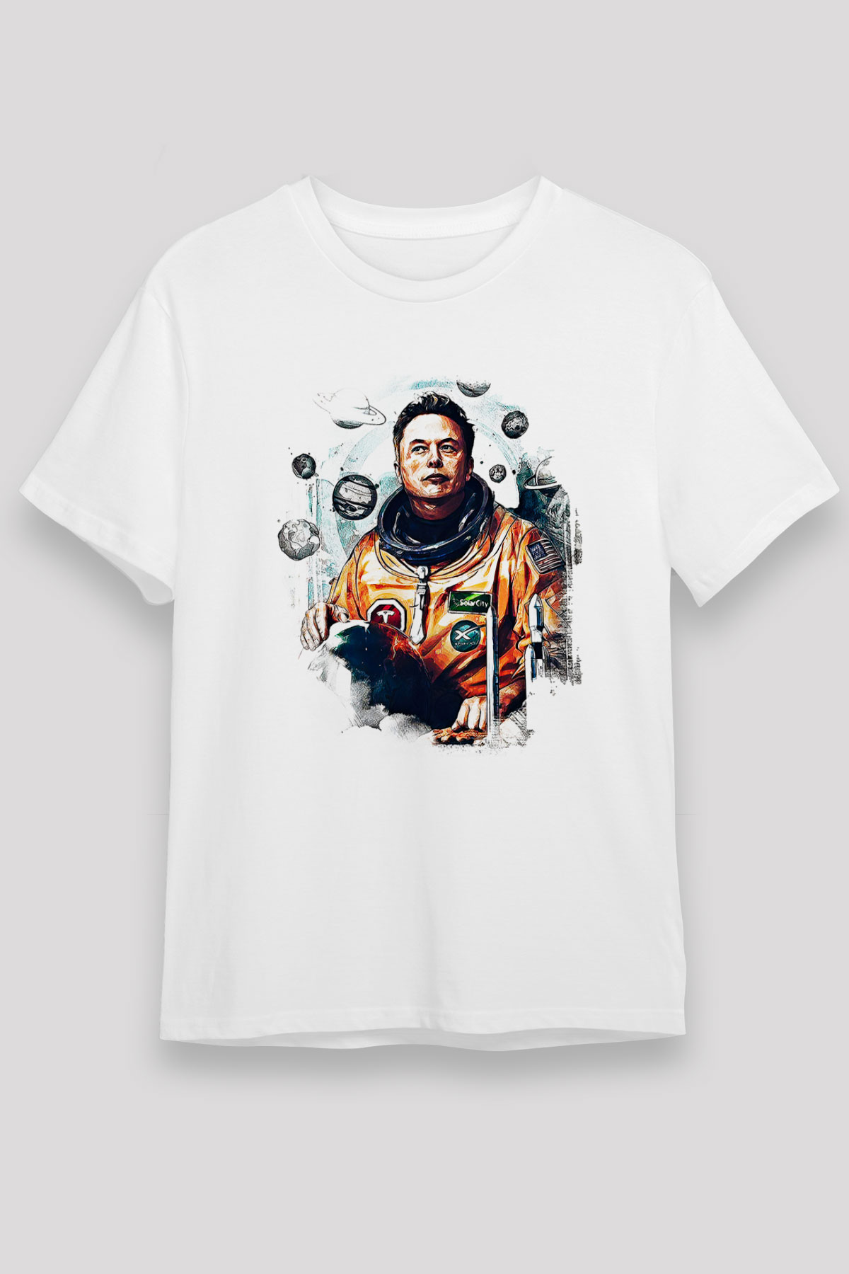 Elon Musk Baskılı Unisex Beyaz Tişört - Tshirt