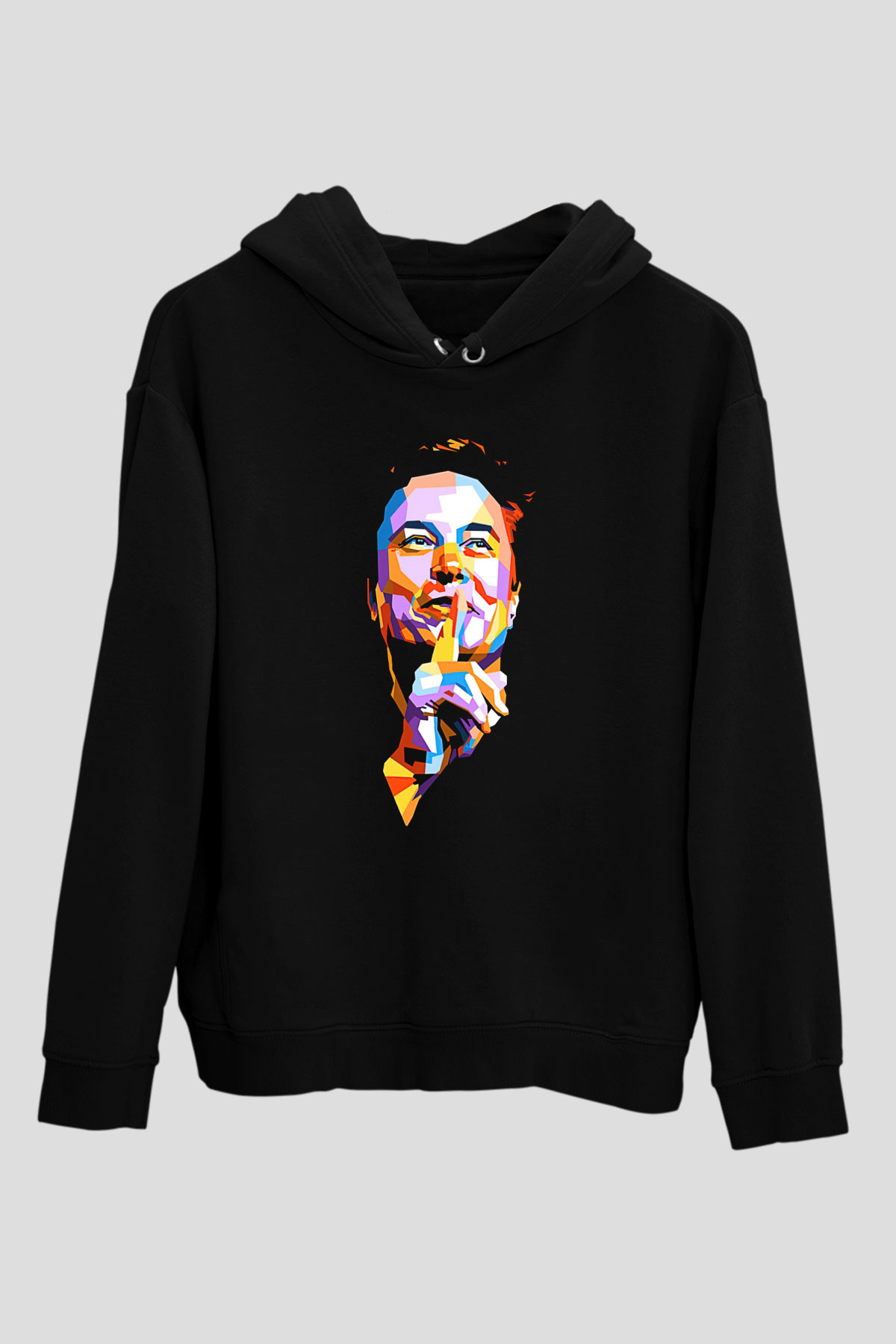 Elon Musk Baskılı Unisex Siyah Kapüşonlu Sweatshirt