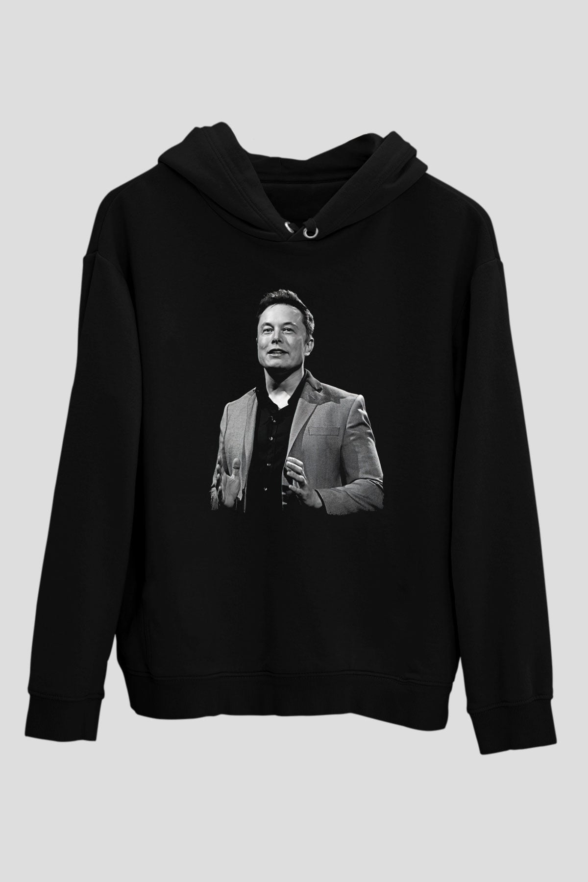 Elon Musk Baskılı Unisex Siyah Kapüşonlu Sweatshirt