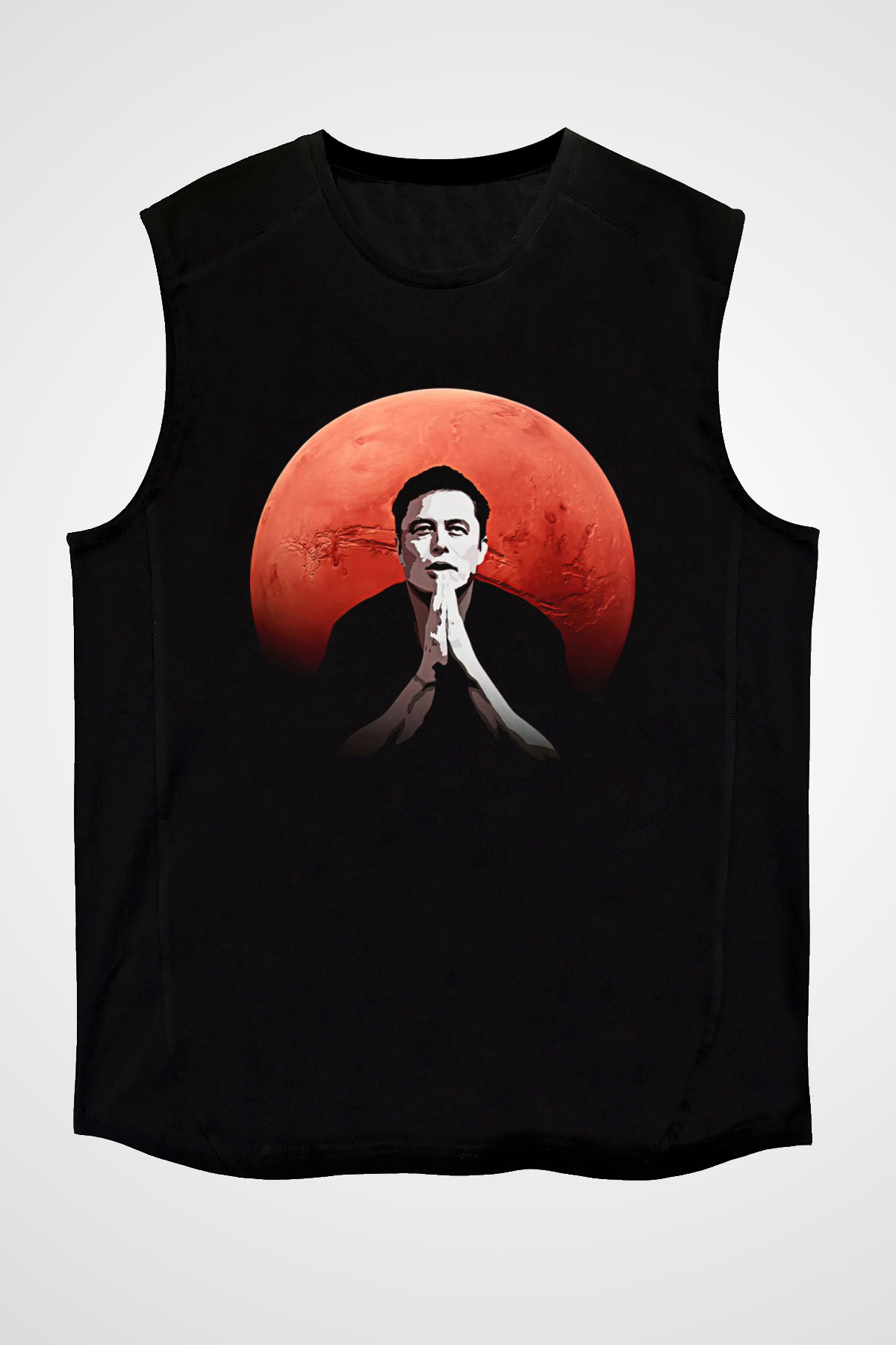 Elon Musk Baskılı Unisex Siyah Kolsuz Tişört - Tshirt