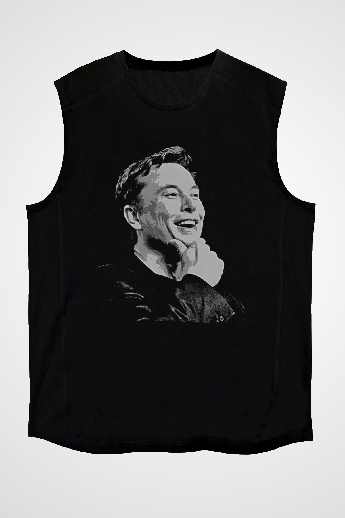 Elon Musk Baskılı Unisex Siyah Kolsuz Tişört - Tshirt