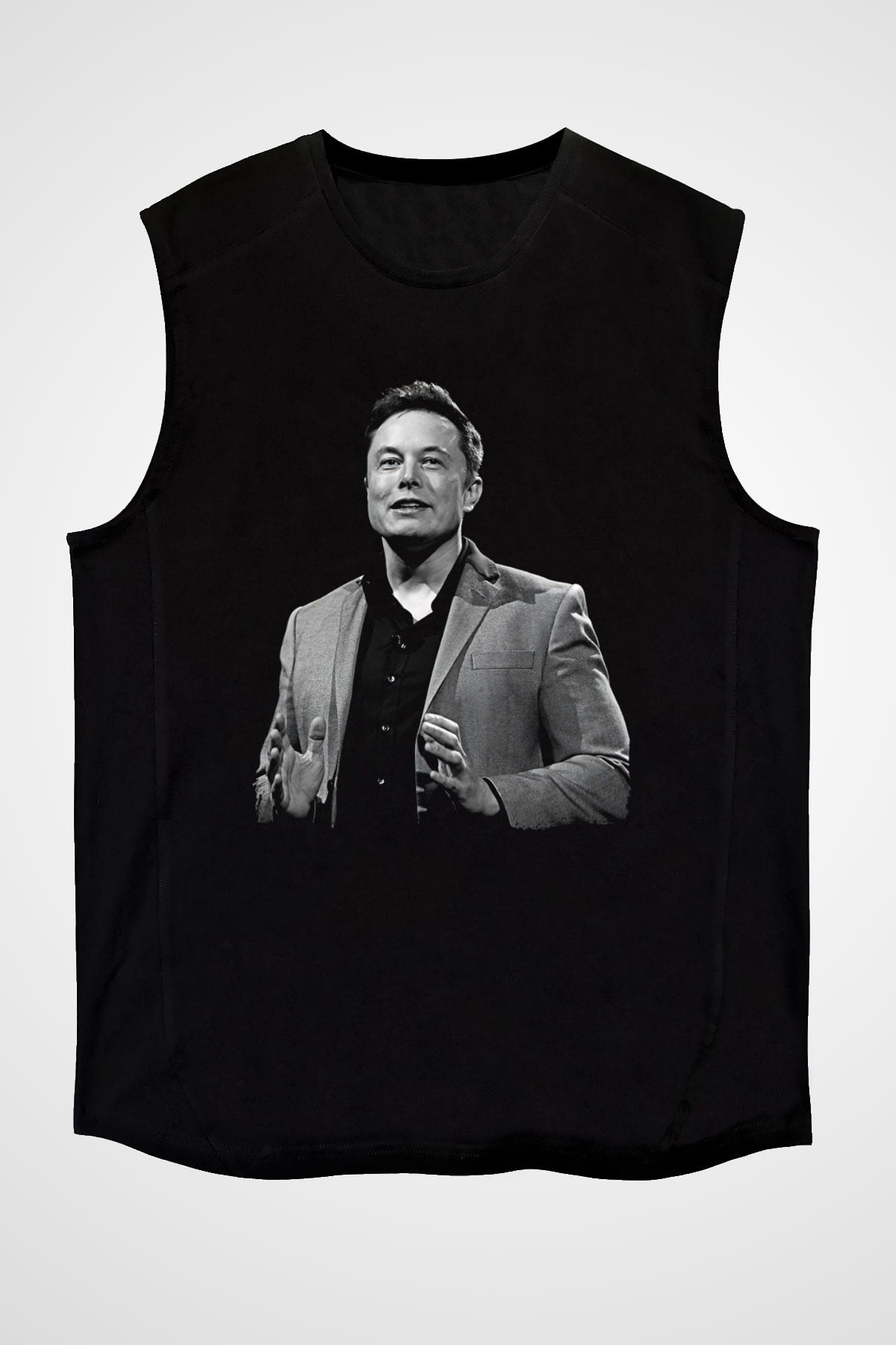 Elon Musk Baskılı Unisex Siyah Kolsuz Tişört - Tshirt