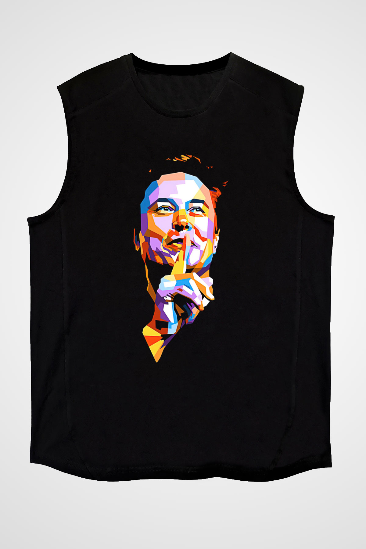 Elon Musk Baskılı Unisex Siyah Kolsuz Tişört - Tshirt
