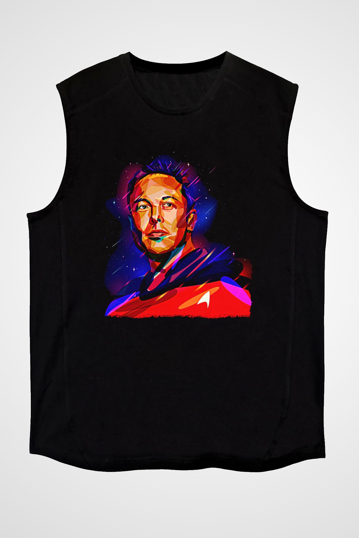 Elon Musk Baskılı Unisex Siyah Kolsuz Tişört - Tshirt
