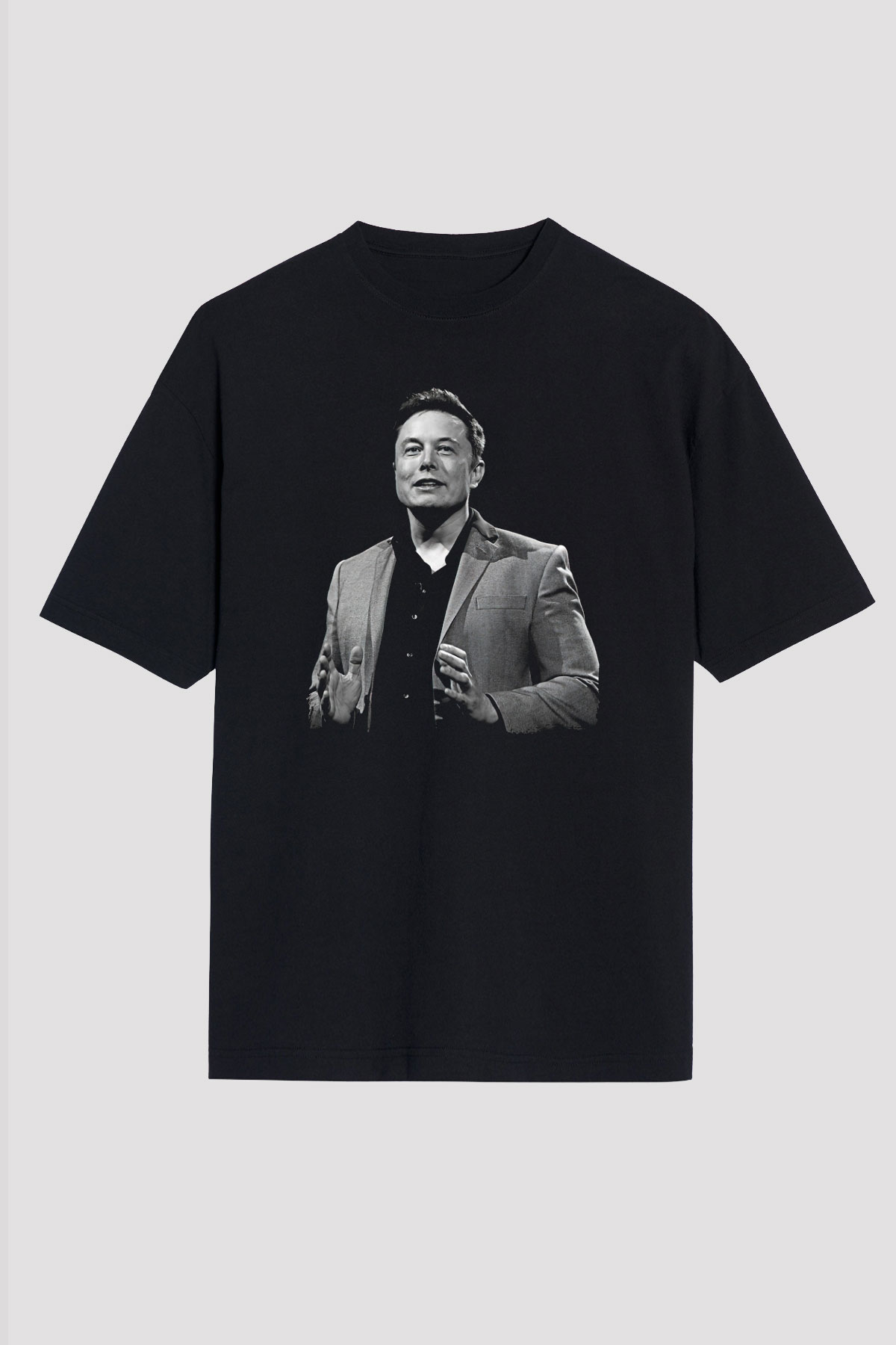 Elon Musk Baskılı Unisex Siyah Oversize Tişört - Tshirt