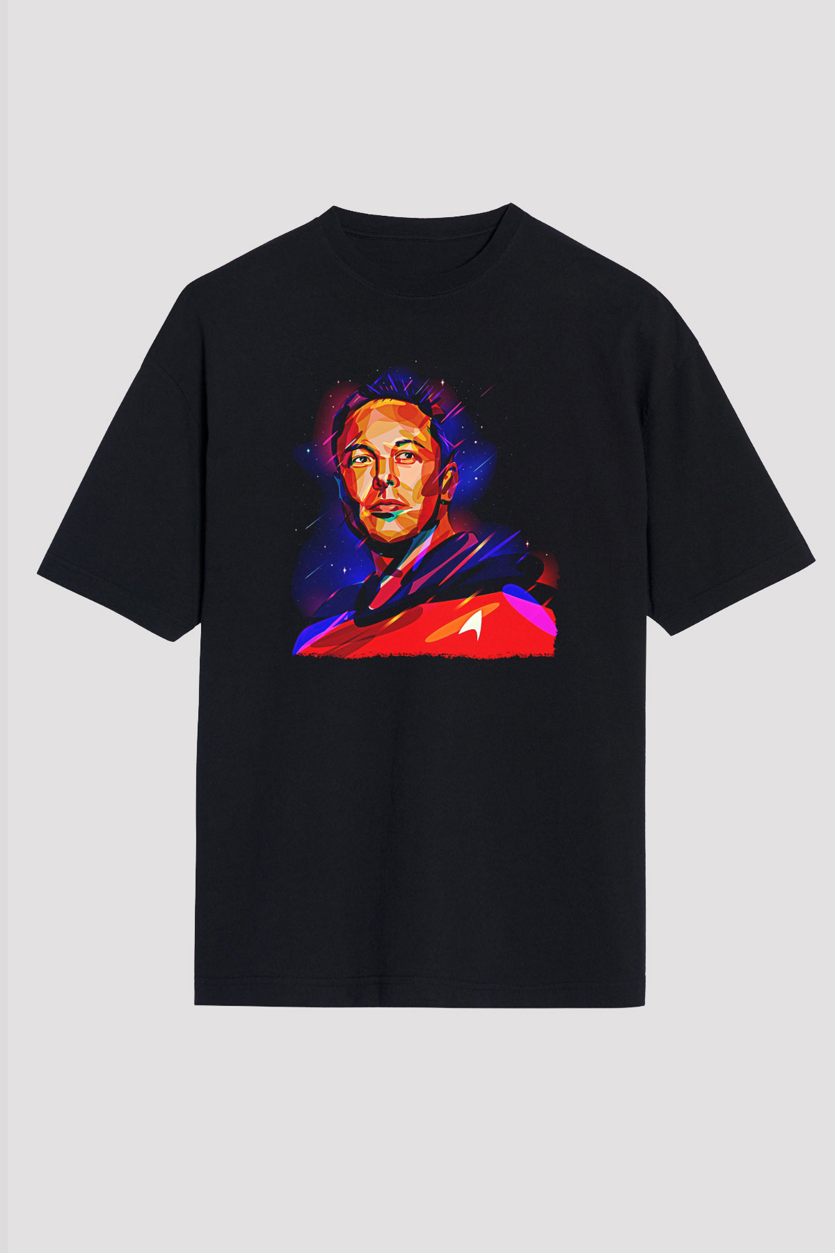Elon Musk Baskılı Unisex Siyah Oversize Tişört - Tshirt