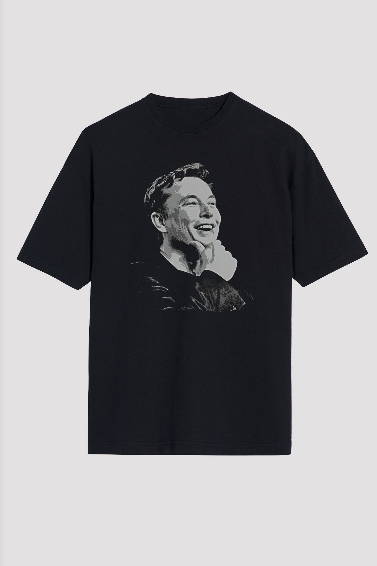 Elon Musk Baskılı Unisex Siyah Oversize Tişört - Tshirt