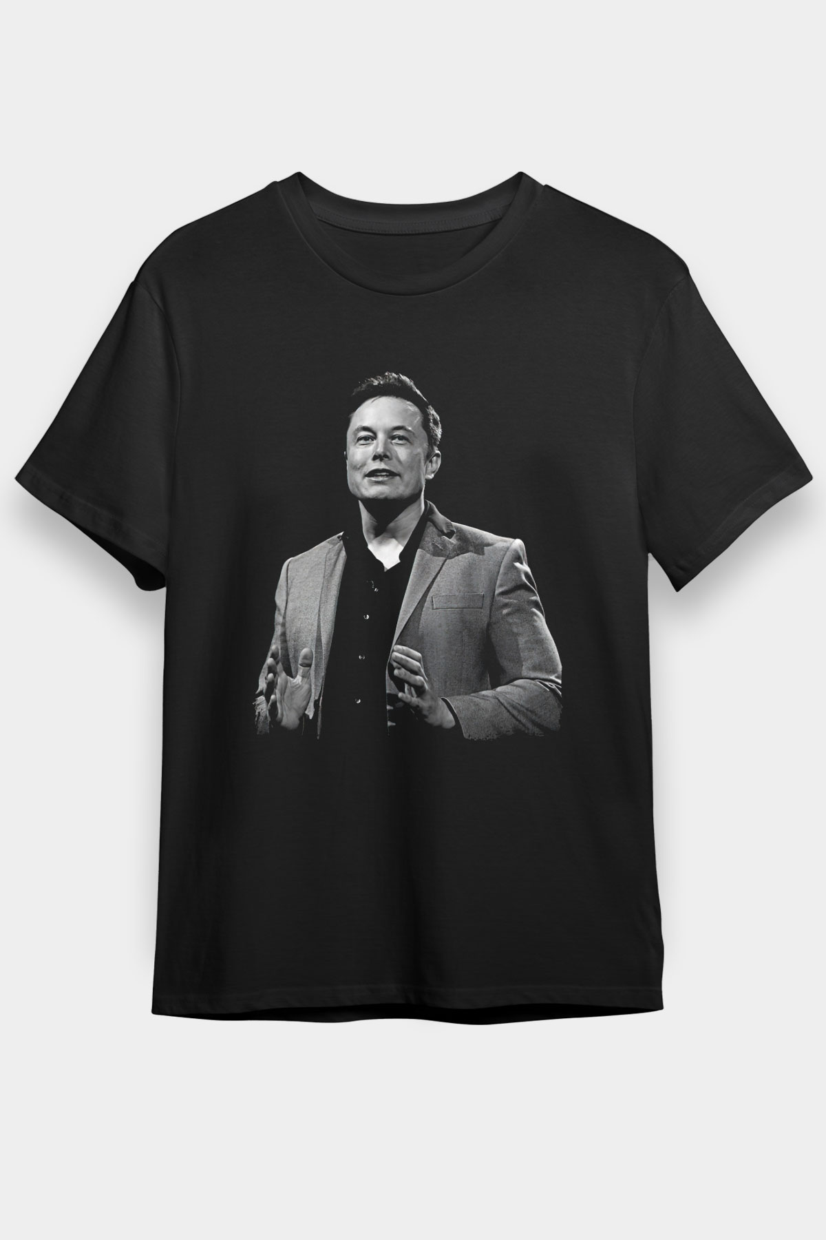 Elon Musk Baskılı Unisex Siyah Tişört - Tshirt