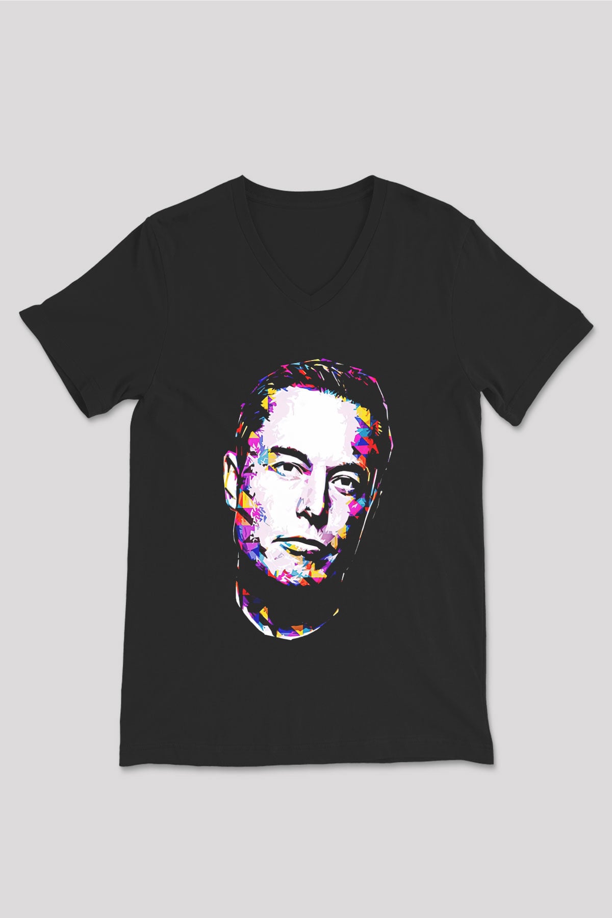 Elon Musk Baskılı Unisex Siyah V Yaka Tişört - Tshirt