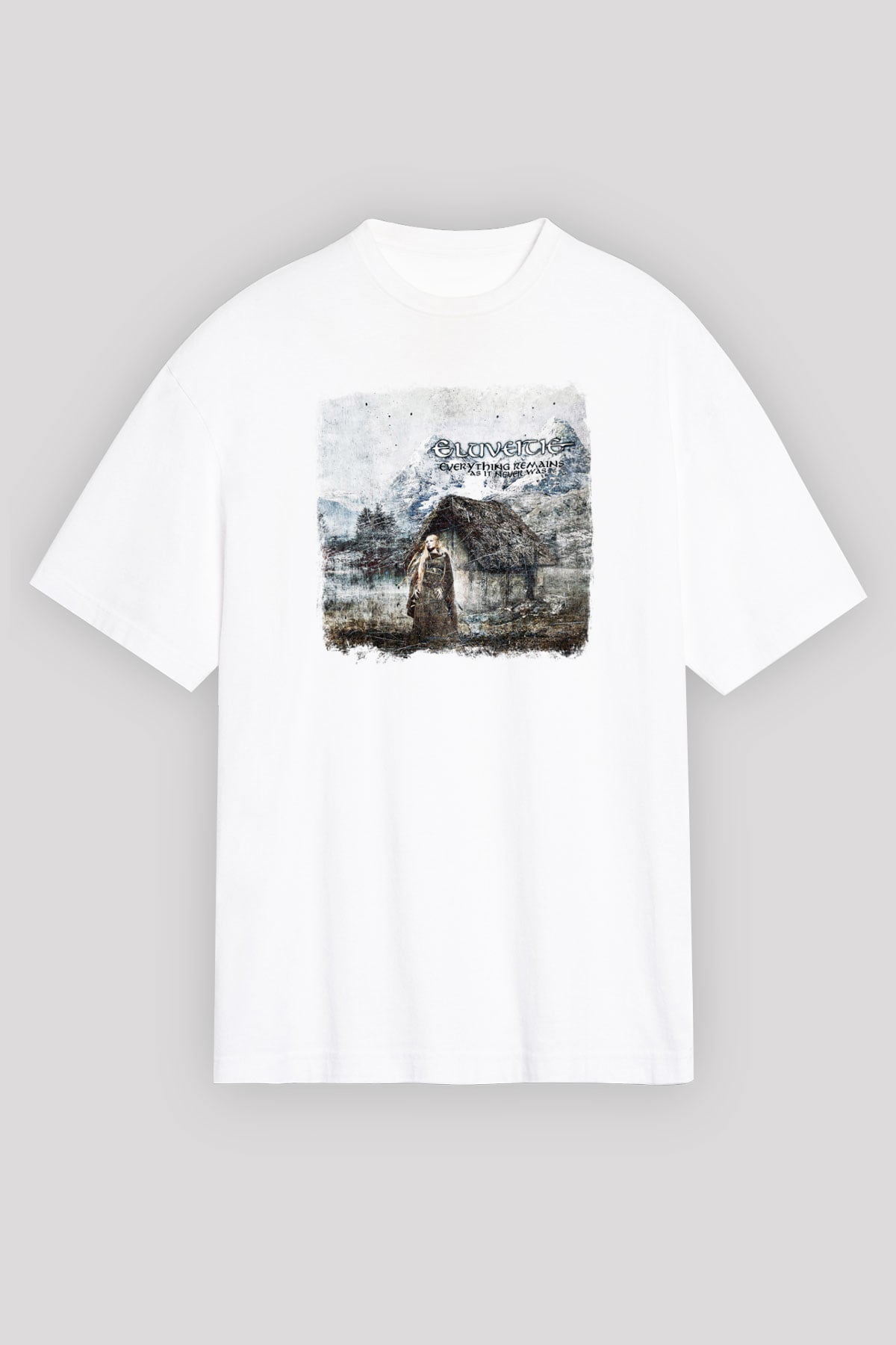 Eluveitie Baskılı Unisex Beyaz Oversize Tişört