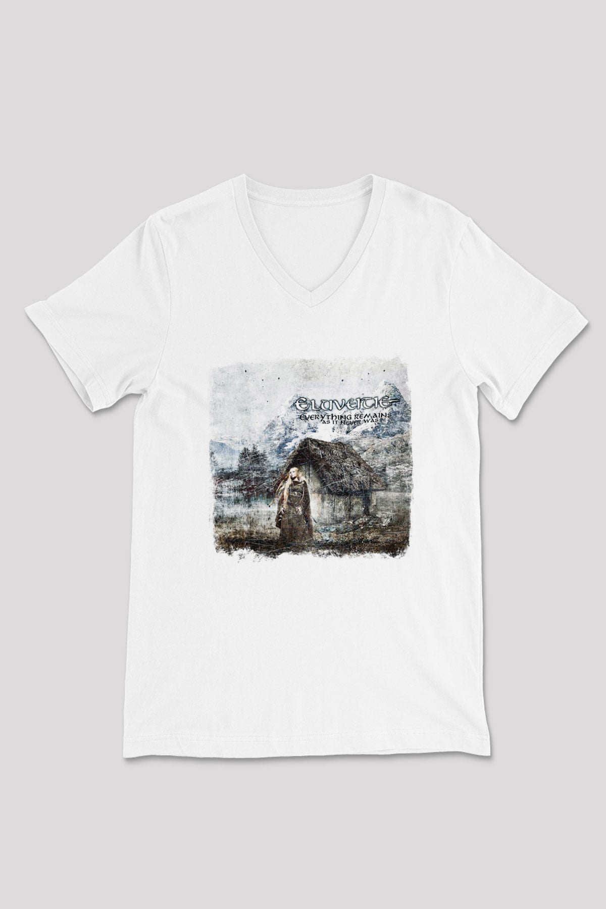 Eluveitie Baskılı Unisex Beyaz V Yaka Tişört