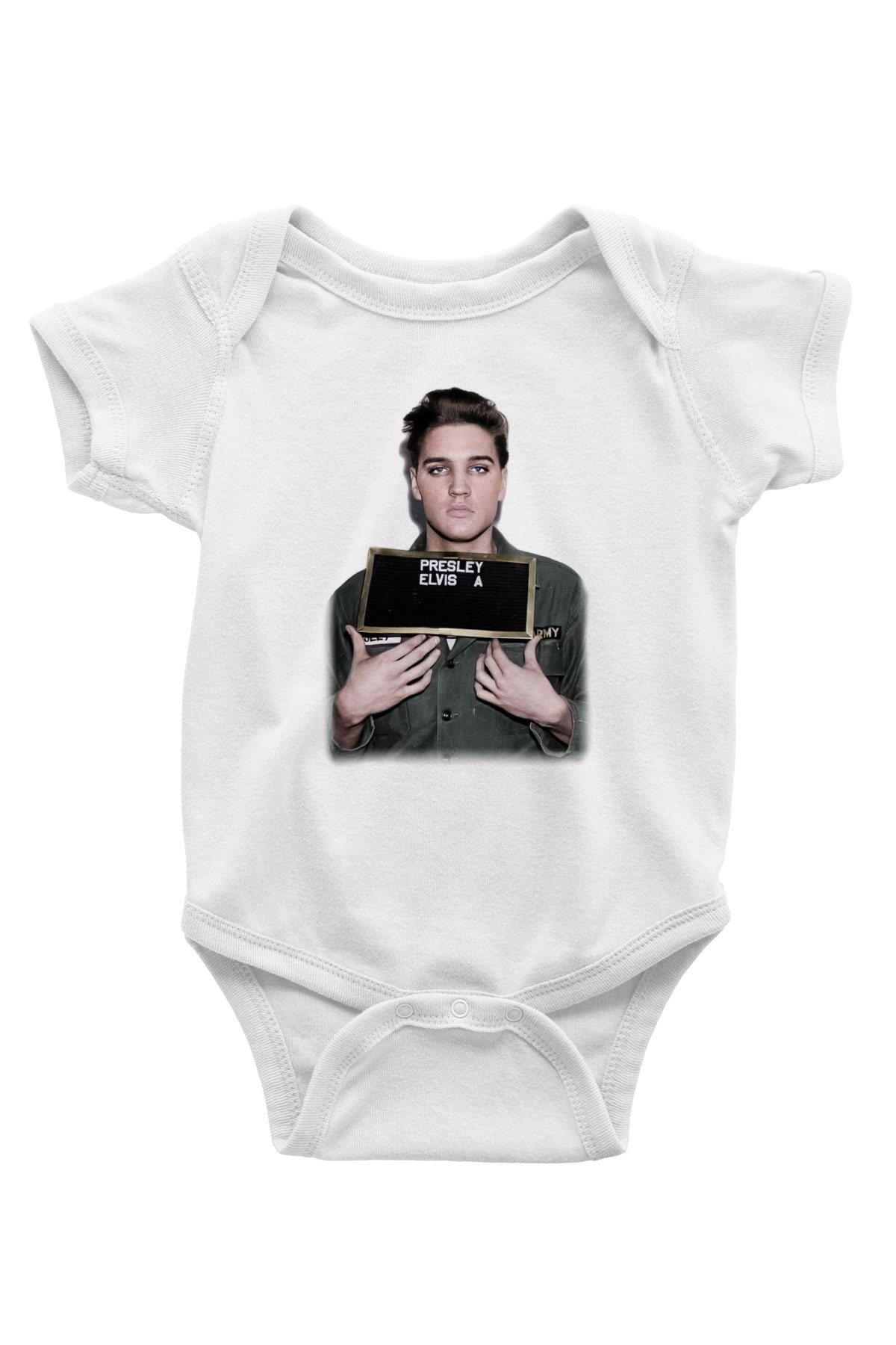 Elvis Presley Baskılı Beyaz Unisex Bebek Body - Zıbın