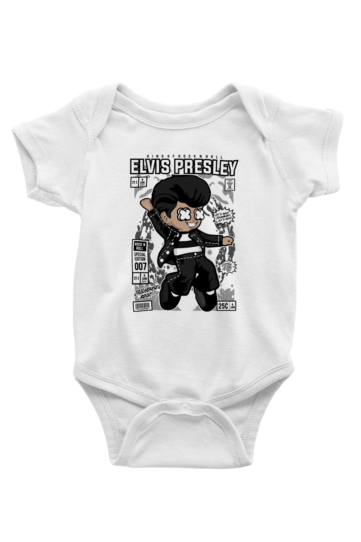 Elvis Presley Baskılı Unisex Beyaz Bebek Body - Zıbın