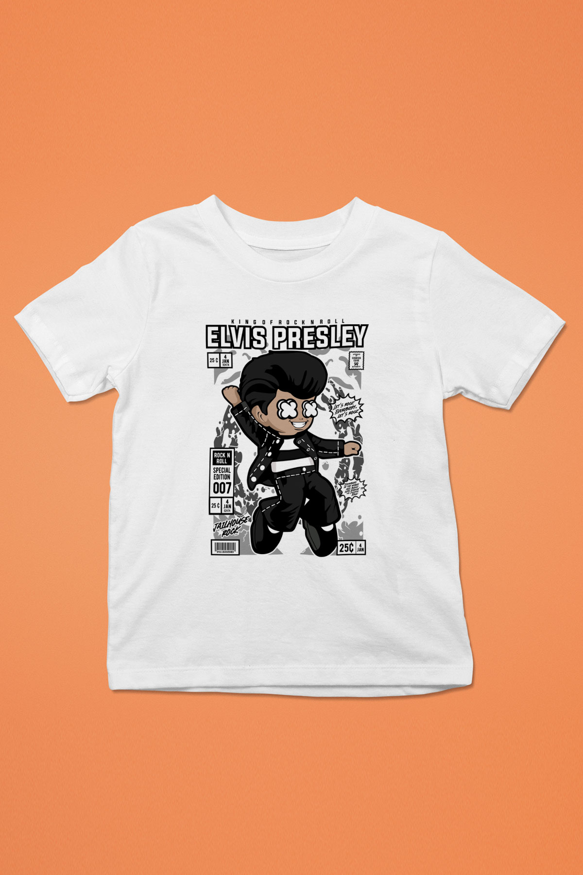 Elvis Presley Baskılı Unisex Beyaz Çocuk Tişört