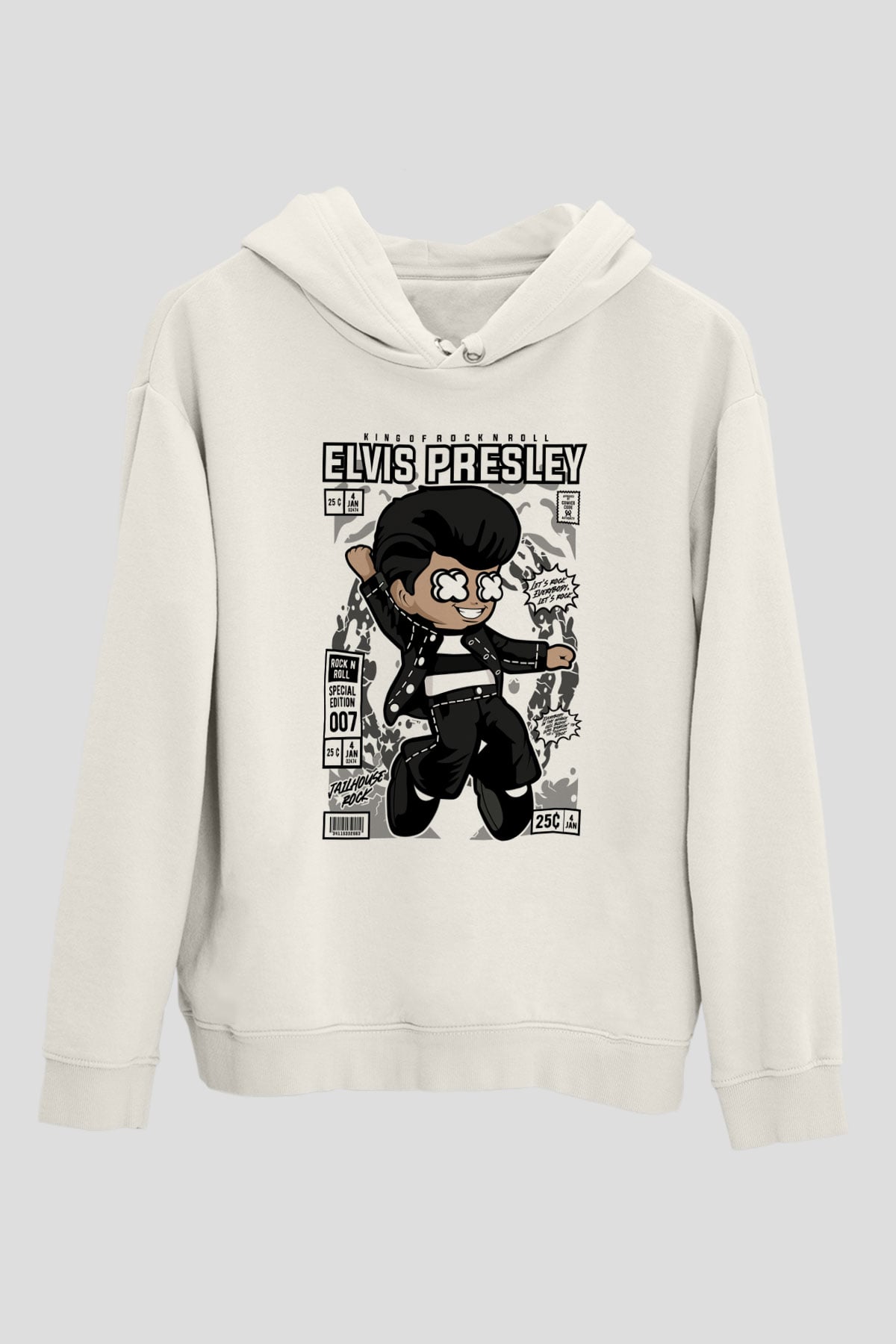 Elvis Presley Baskılı Unisex Beyaz Hoodie