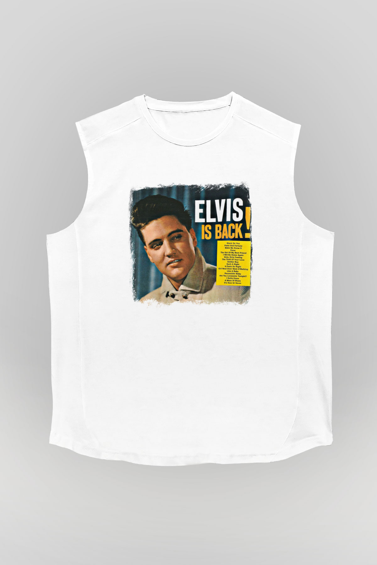 Elvis Presley Baskılı Unisex Beyaz Kolsuz Tişört
