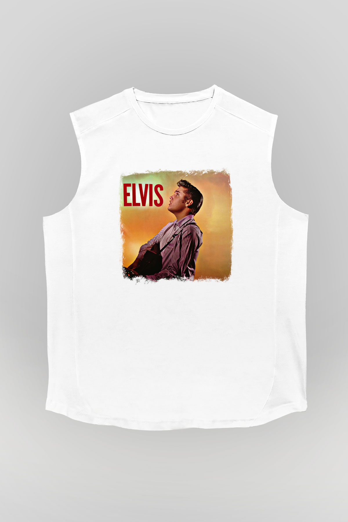 Elvis Presley Baskılı Unisex Beyaz Kolsuz Tişört