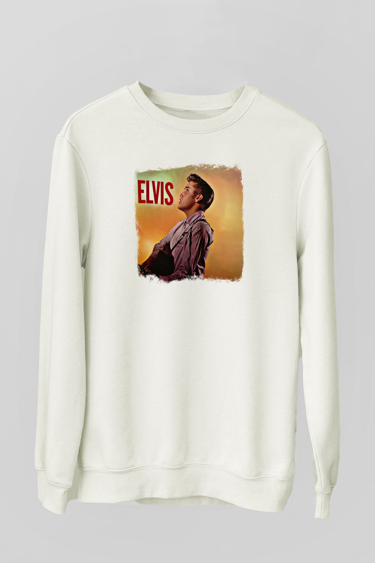 Elvis Presley Baskılı Unisex Beyaz Sweatshirt