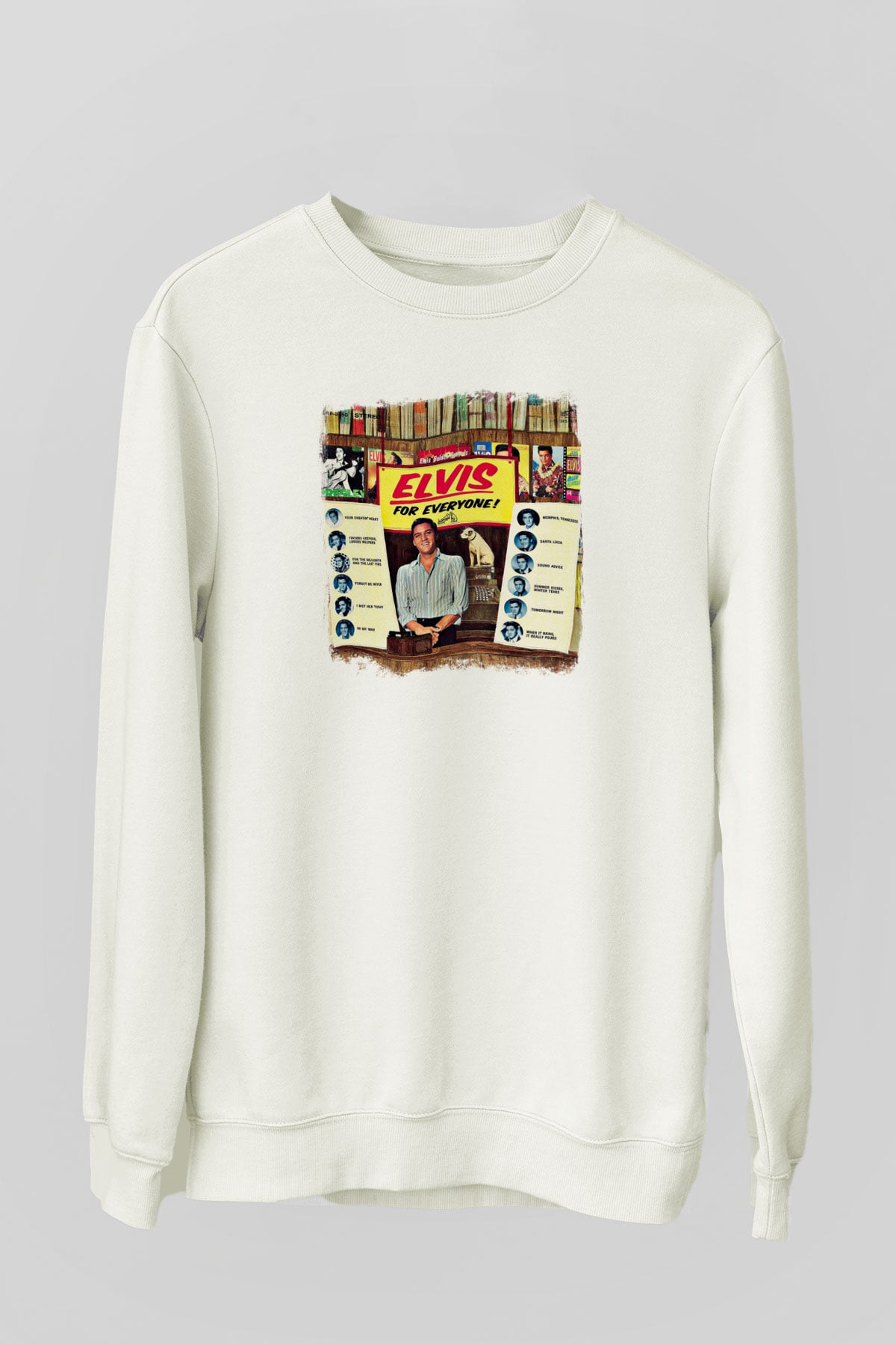 Elvis Presley Baskılı Unisex Beyaz Sweatshirt