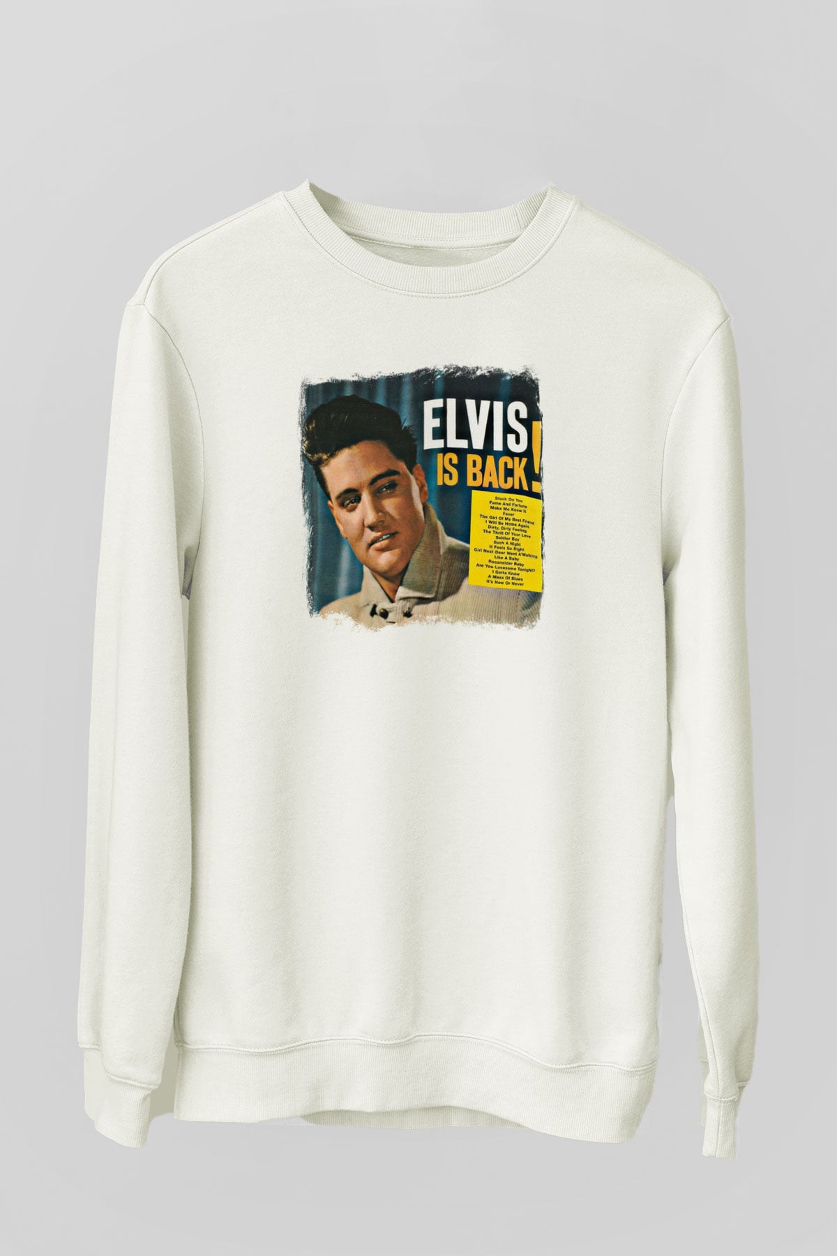 Elvis Presley Baskılı Unisex Beyaz Sweatshirt