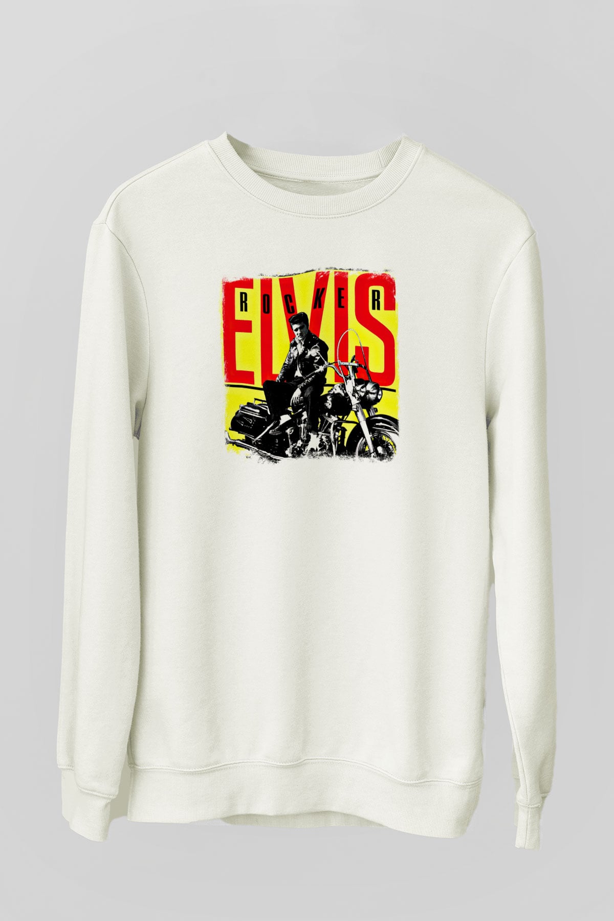 Elvis Presley Baskılı Unisex Beyaz Sweatshirt