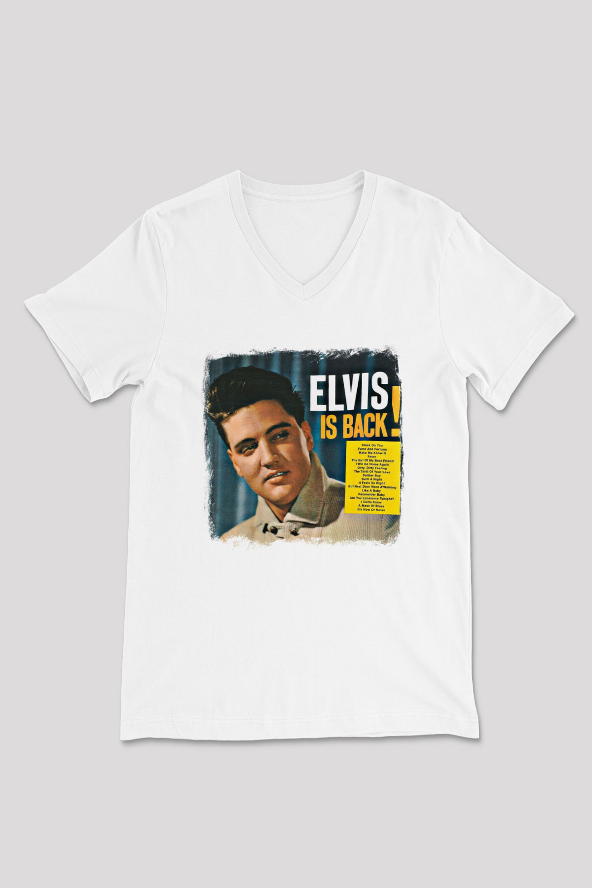 Elvis Presley Baskılı Unisex Beyaz V Yaka Tişört