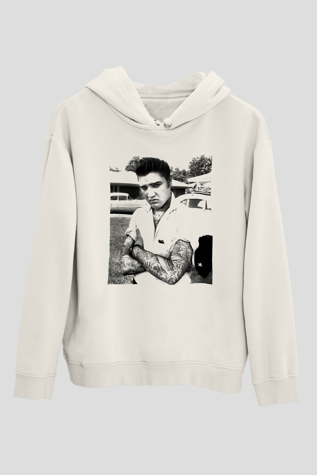 Elvis Presley Beyaz Unisex Kapşonlu Sweatshirt