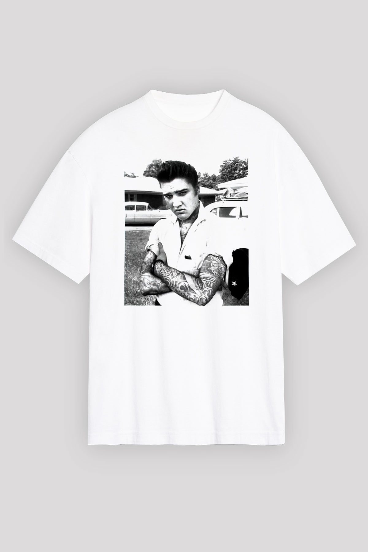 Elvis Presley Beyaz Unisex Oversize Tişört T-Shirt