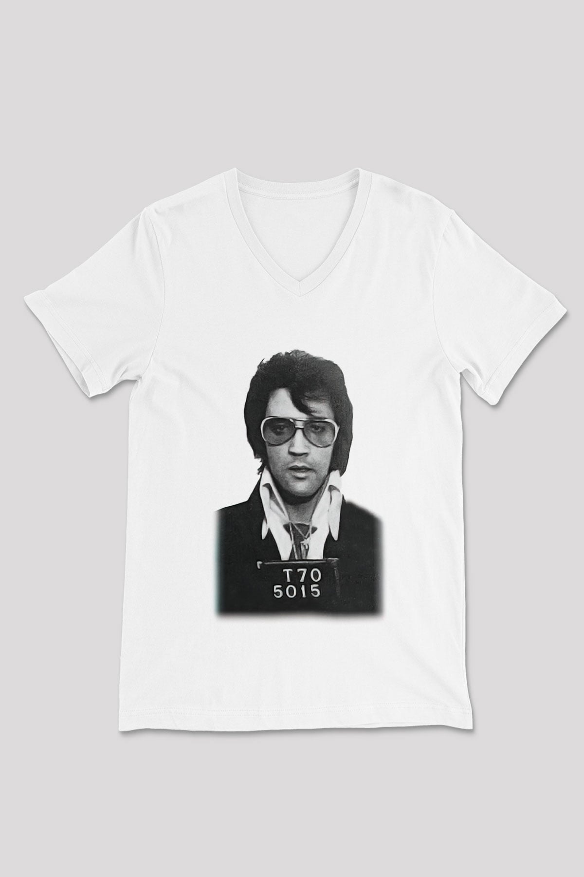 Elvis Presley Beyaz Unisex V Yaka Tişört T-Shirt